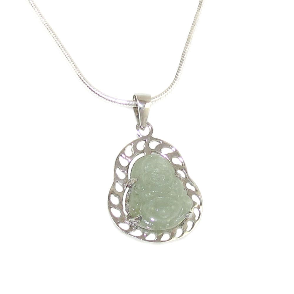 Bu Dai Buddha Jade Glücksbringer Edelstein Sterlingsilber Karma Kette 45 cm, geweiht - innerer Frieden