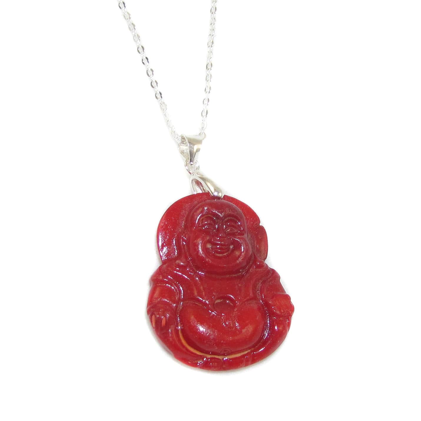Bu Dai Glücksbuddha, Buddha Koralle Edelstein Heilstein Kette, rot - Frieden und Liebe