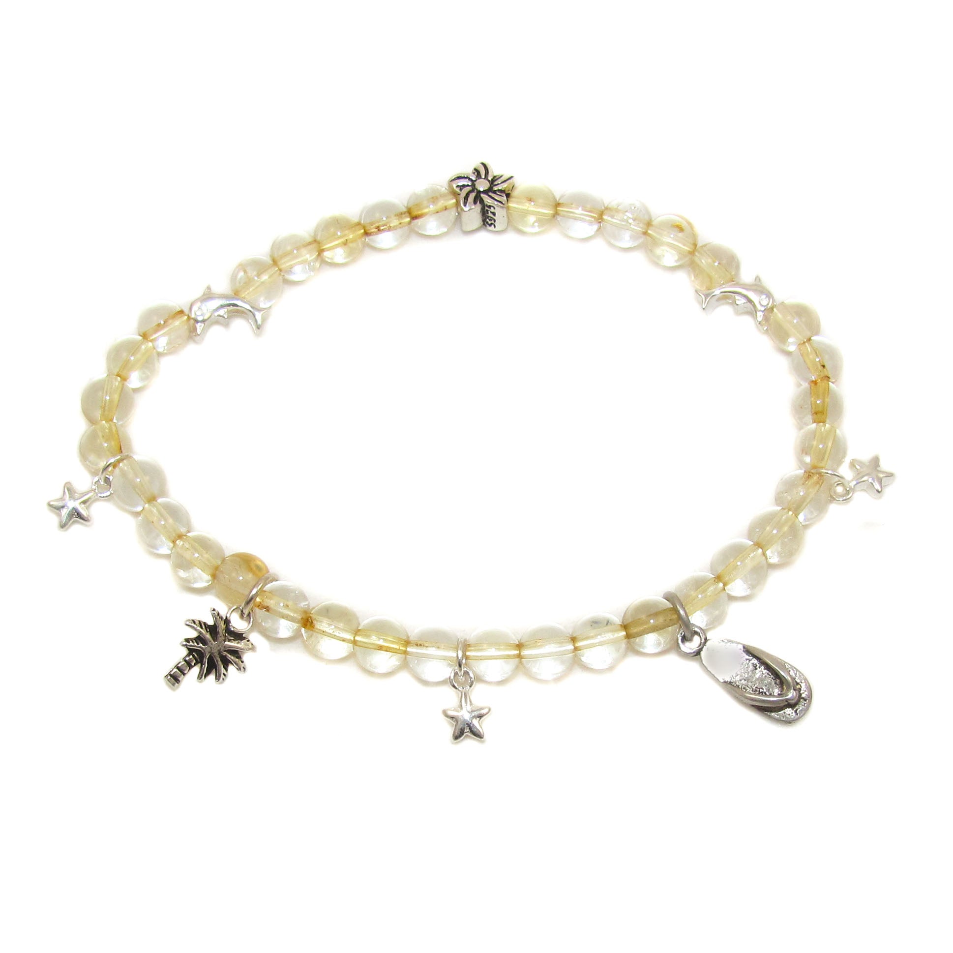 Citrin Sonnenlicht Karma Edelstein Armband mit 8 Insel Charms, Urlaubsgefühle - geweiht