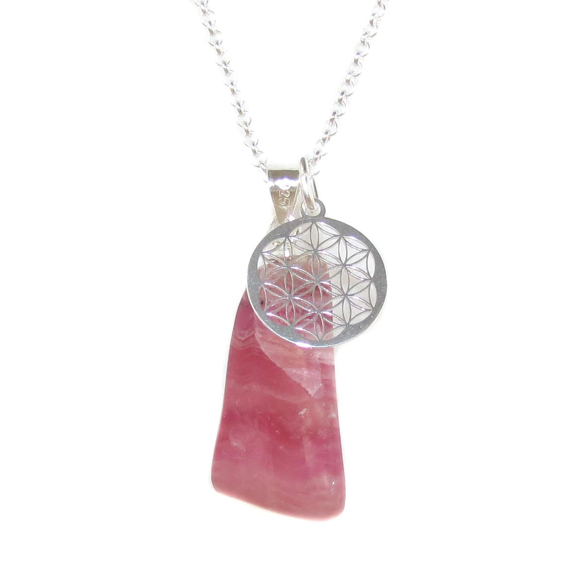 Lebensblume Kobaltcalcit Edelstein Heilstein Karma Kette Anhänger Sterlingsilber - Harmonie