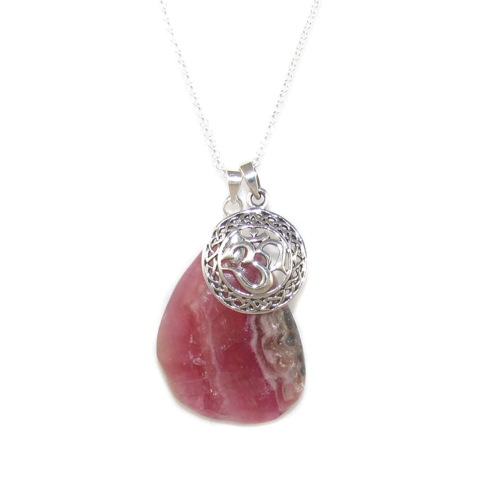 OM Symbol Kobaltcalcit Edelstein Karma Kette Anhänger Sterlingsilber, geweiht - Harmonie, innerer Frieden
