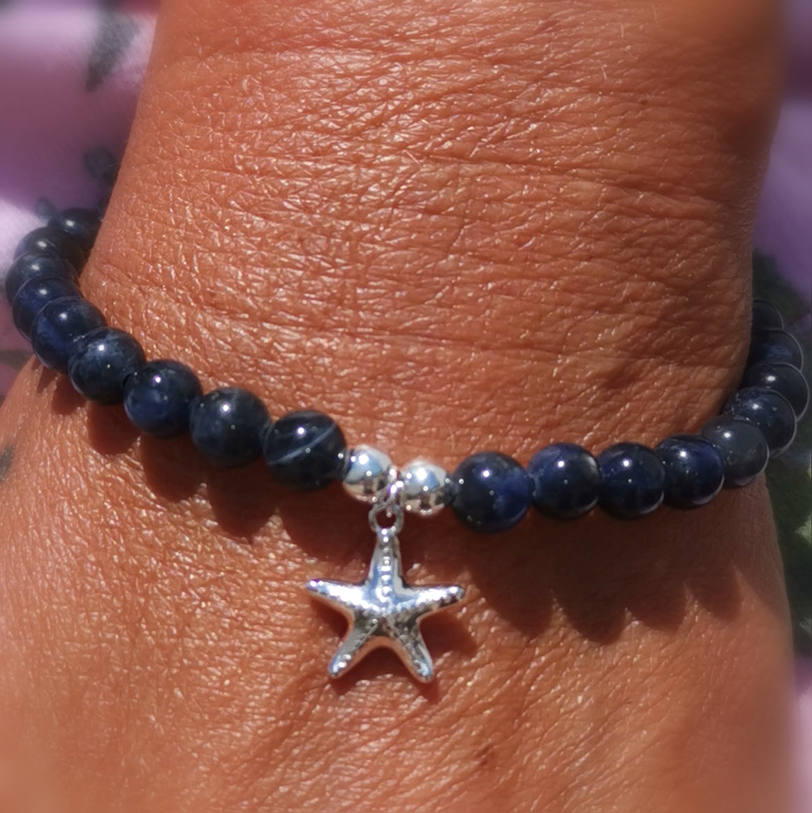 Dumortierite Gemstone Healing Stone Karma Starfish Bracelet, Balance and Peace