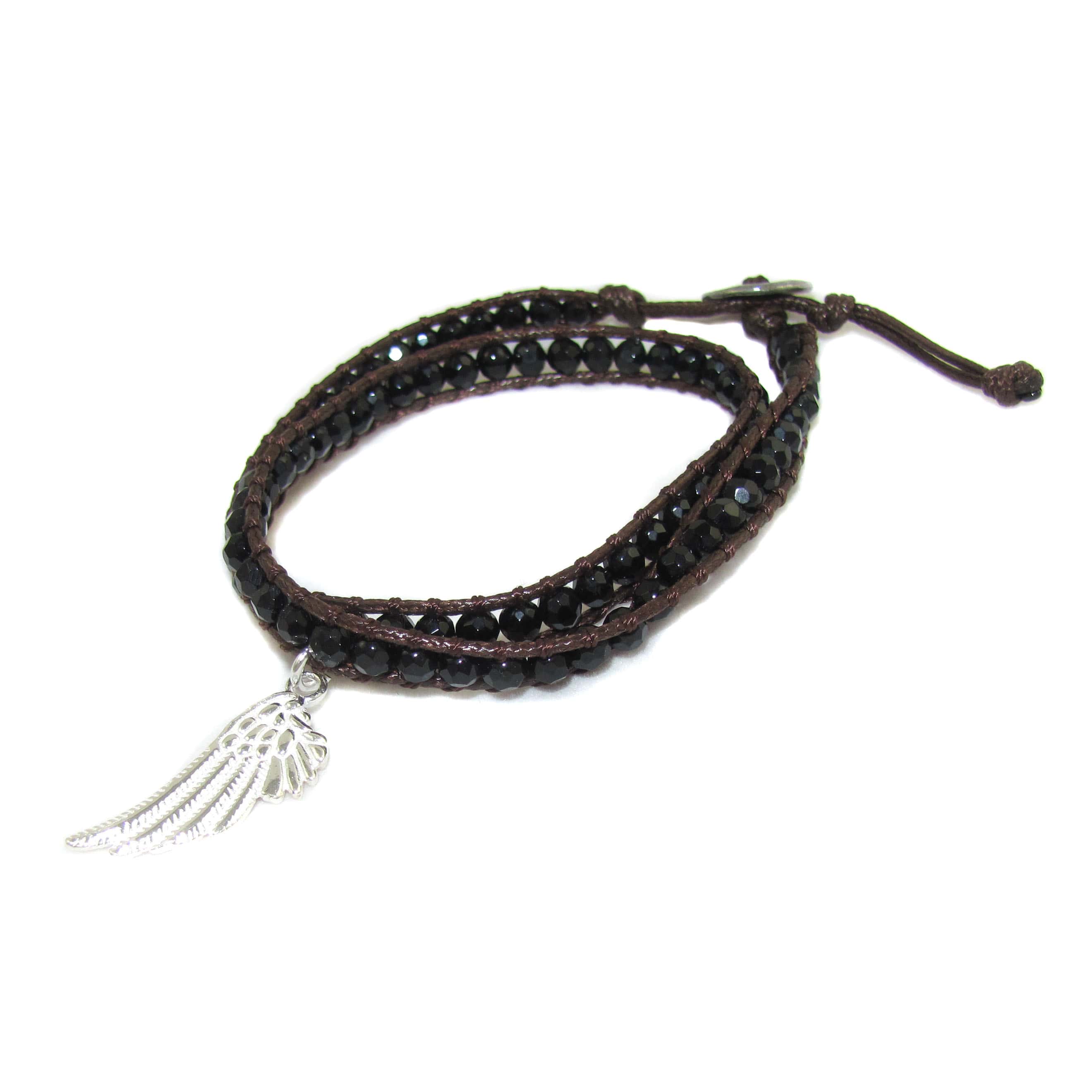 Engelsflügel Onyx Edelstein Heilstein Wickel Armband Ethno, 34 - 38 cm lang, Chakra wellness, Mut und SchutzEngelsflügel Onyx Edelstein Heilstein Wickel Armband Ethno, 34 - 38 cm lang, Chakra wellness, Mut und Schutz