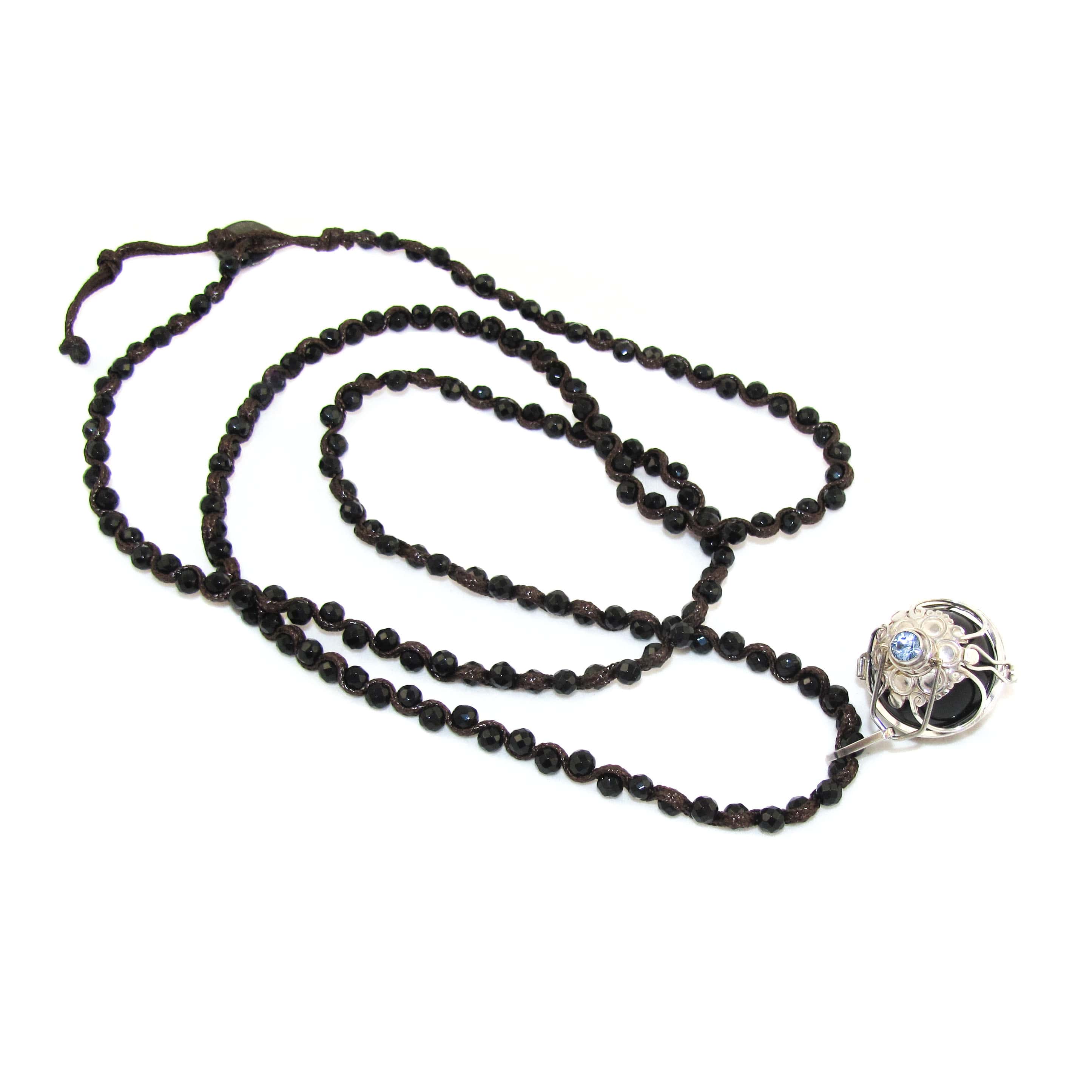 Engelsrufer Onyx Aquamarin Edelstein Heilstein Kette und Wickel Armband Ethno, 84 - 90 cm lang, Chakra wellness, "Schutz, ich bin behütet"