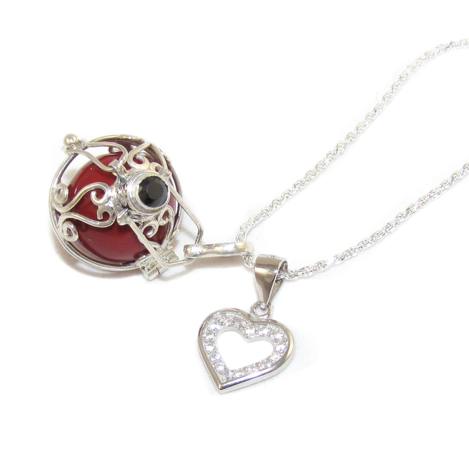 edle Engelsrufer Granat Edelstein Herz Karma Kette Sterlingsilber, Rot, Set 70 cm, geweiht -  Leben und Lieben, Herzenskraft
