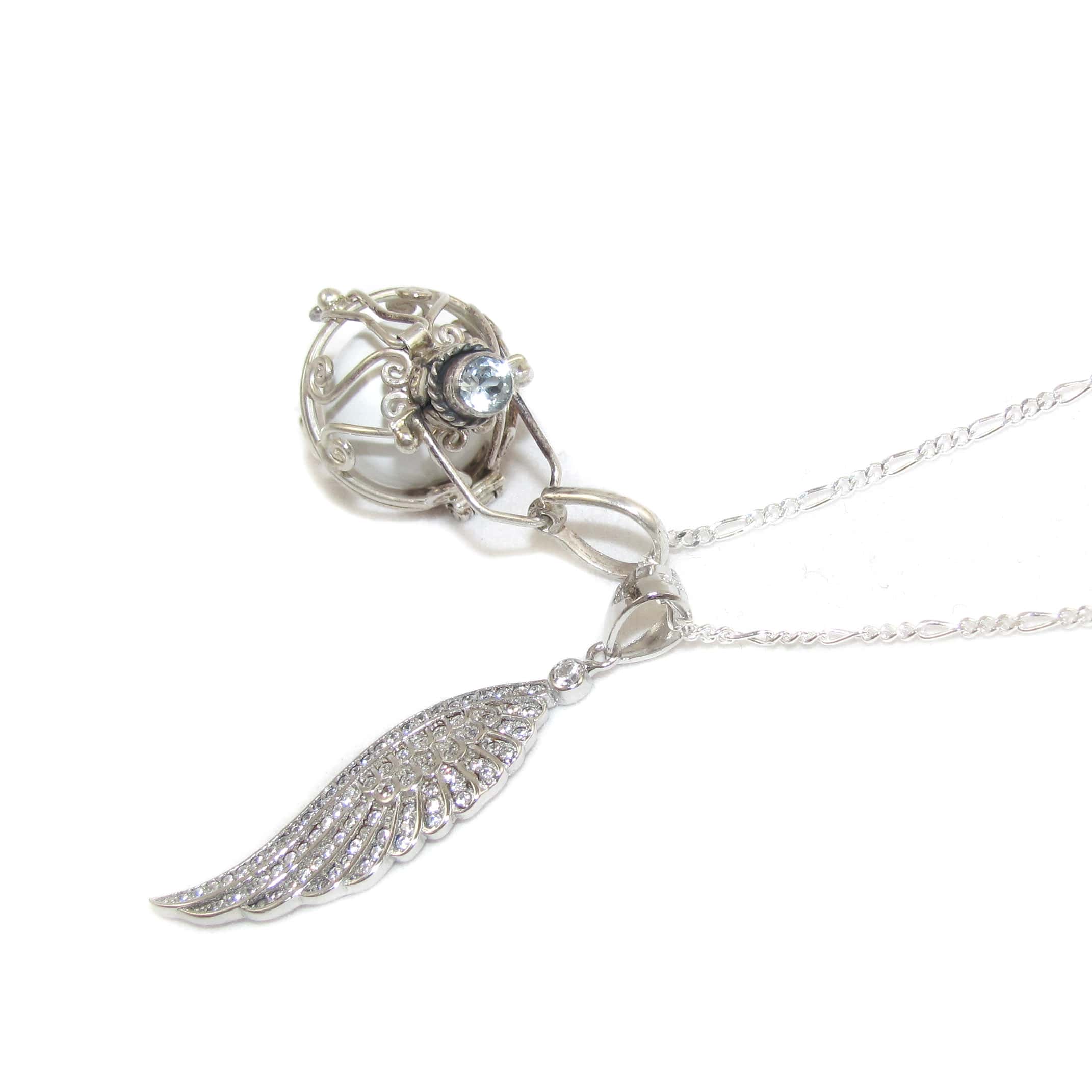 Engelsrufer Engelsflügel Aquamarin Edelstein Sterlingsilber Karma Kette 45 cm, geweiht - ewige Liebe