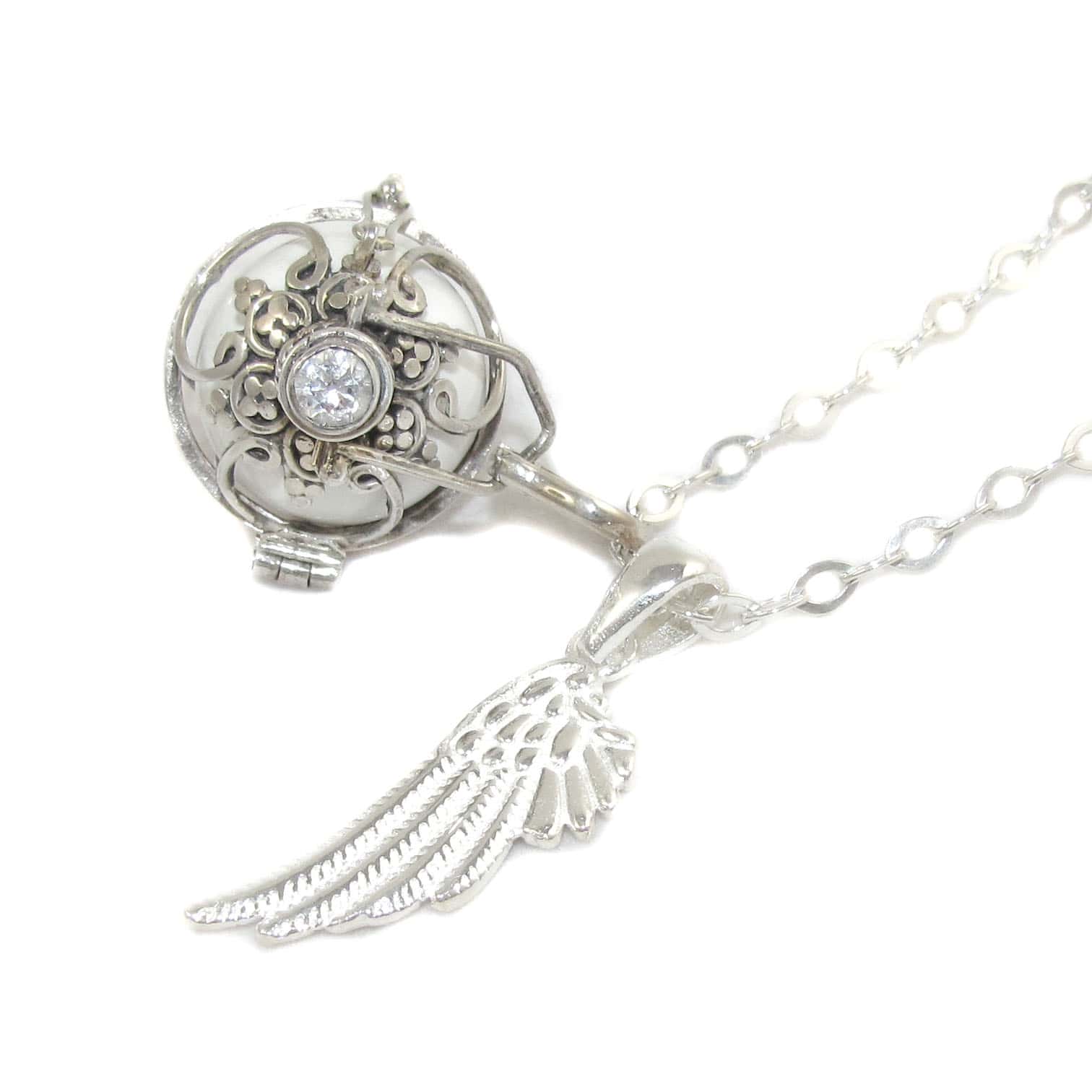 Engelsrufer Engelsflügel Bergkristall Edelstein Karma Talisman Kette 50 cm - Mut, Klarheit, neue Kraft