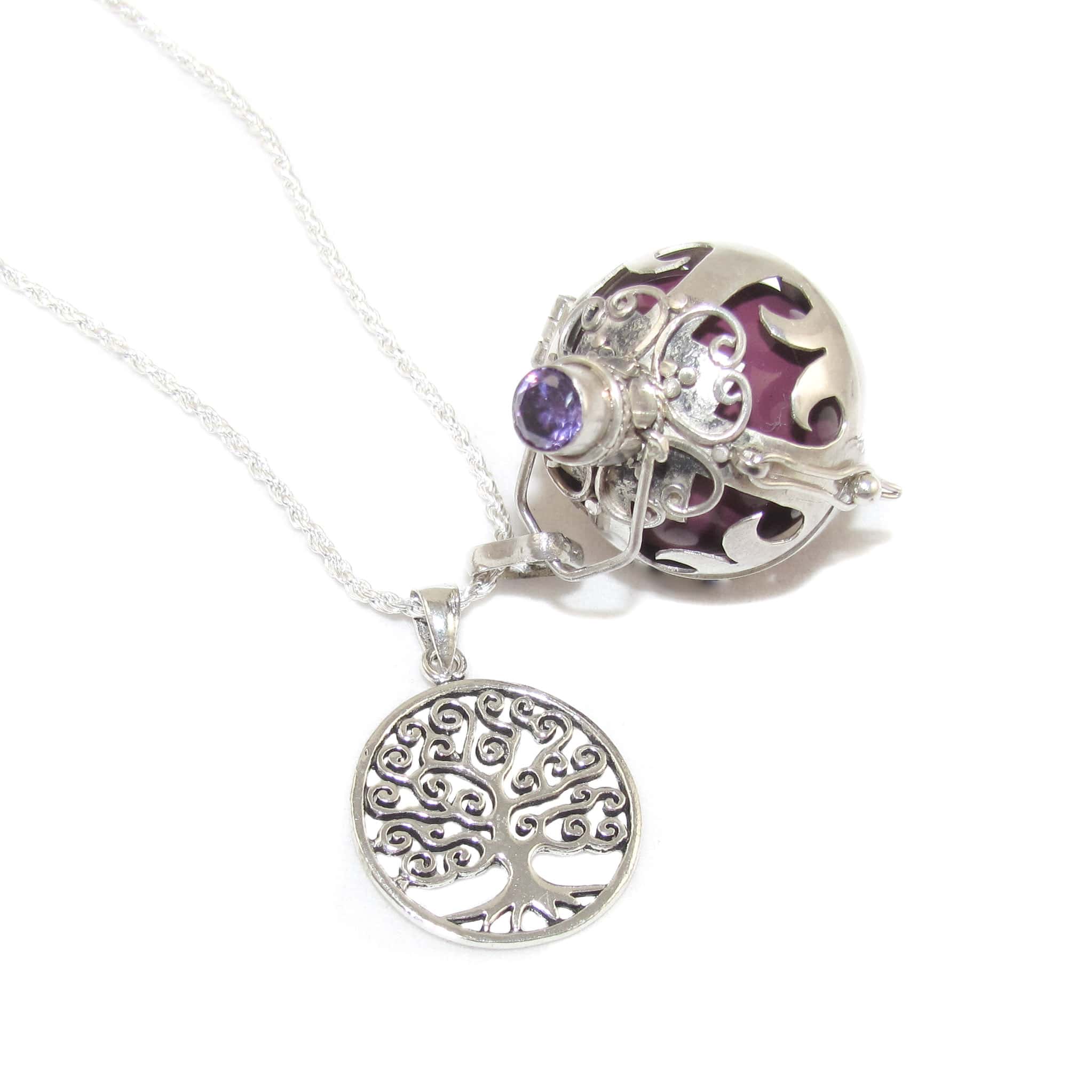 edle Engelsrufer Lebensbaum Amethyst Edelstein Karma Kette 70 cm, geweiht - Himmel und Erde