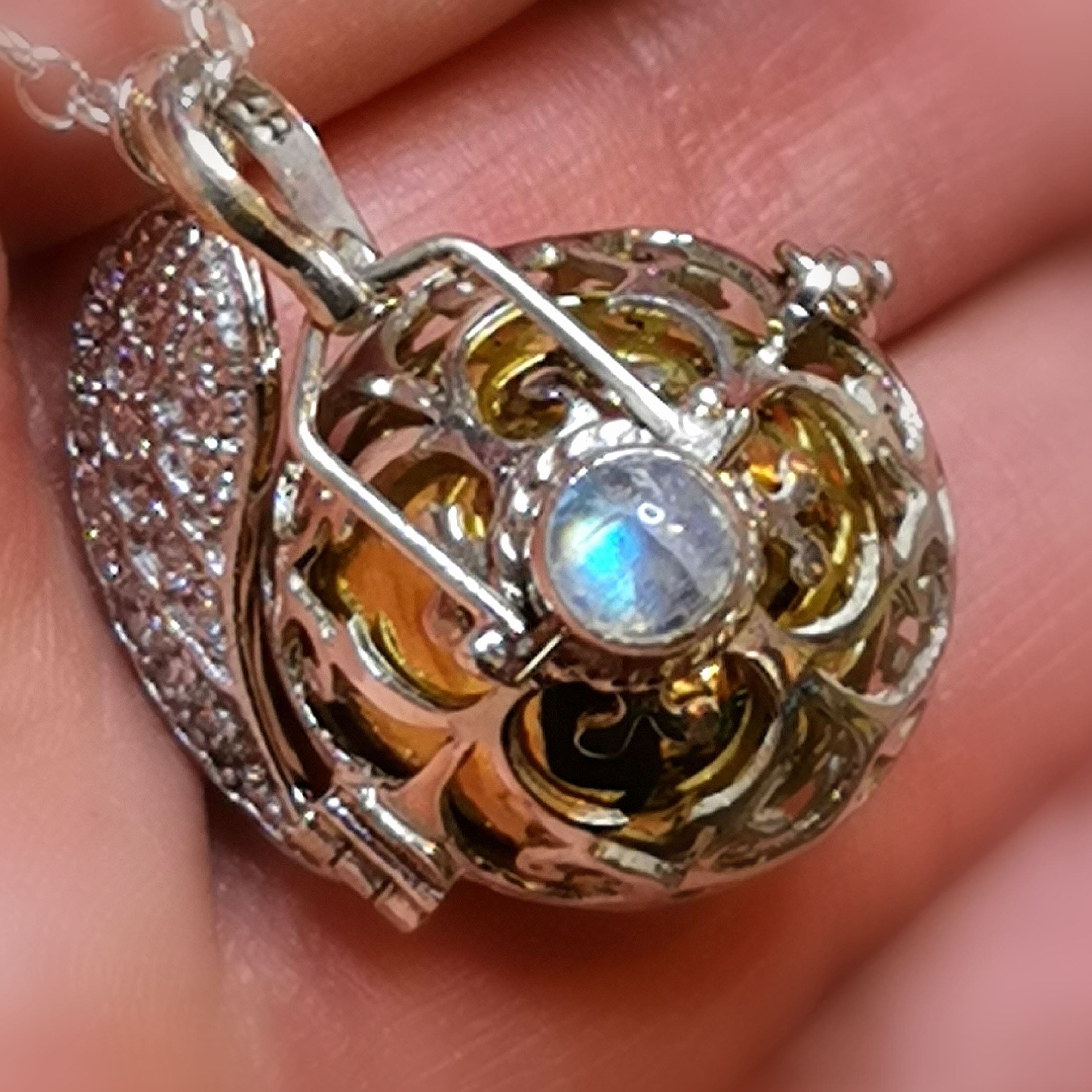 Engelsrufer Engelsflügel Mondstein Edelstein Karma Kette Sterlingsilber Set 60 cm, geweiht - Liebe und Glück