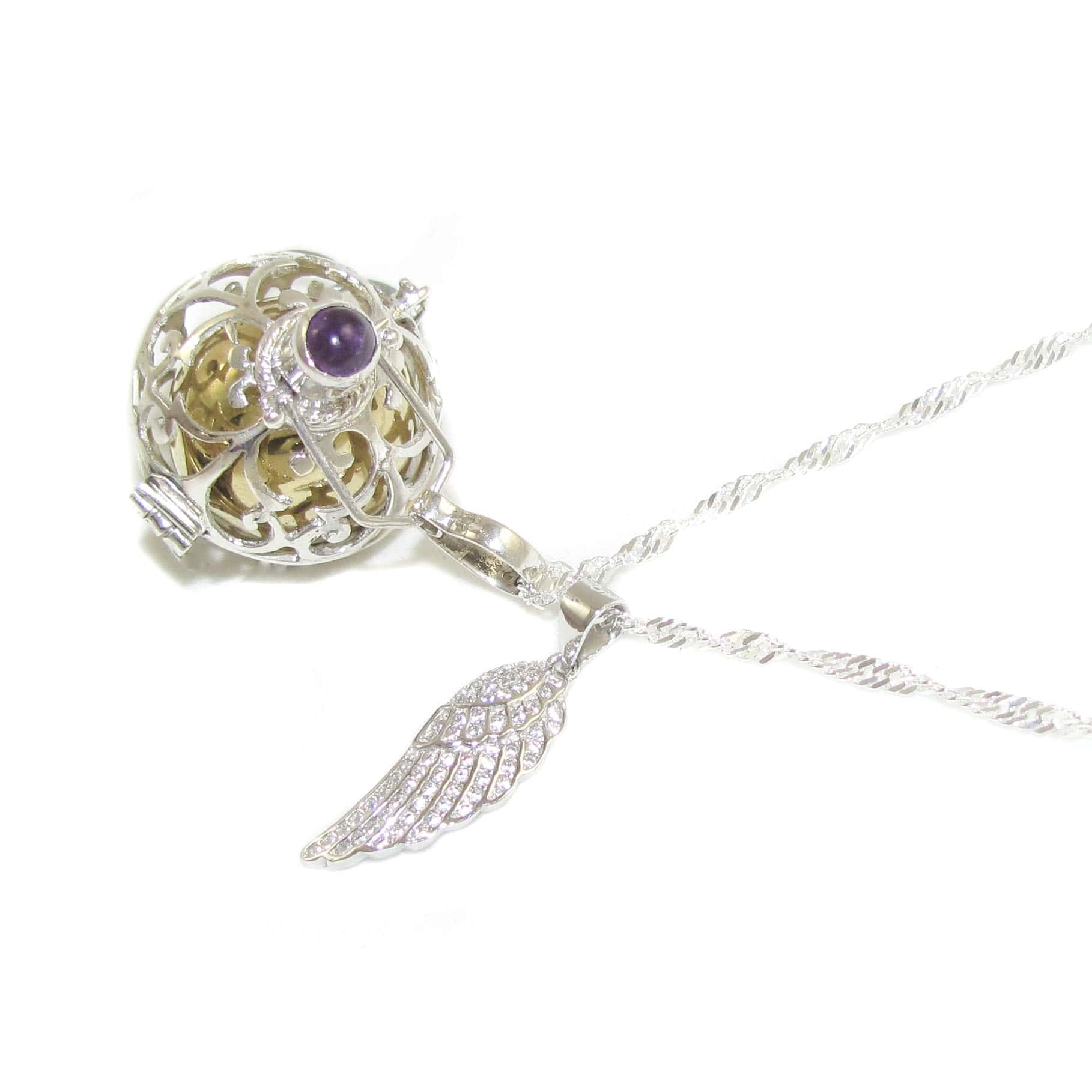 Engelsrufer Engelsflügel Amethyst Heilstein Edelstein Karma Kette 70 cm, geweiht - Mut und Hoffnung