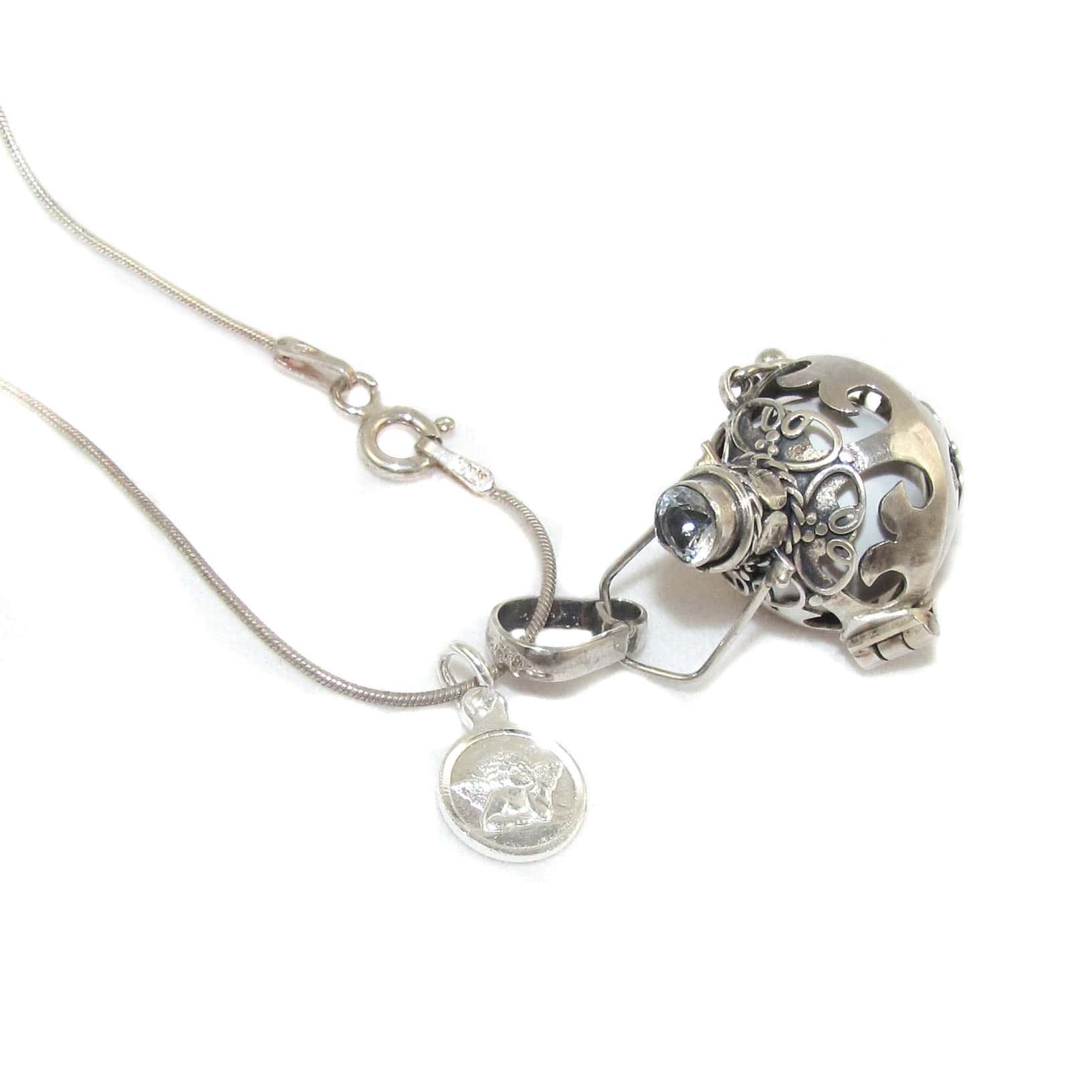 edle Engelsrufer Schutzengel Aquamarin Edelstein Sterlingsilber Karma Kette 50 cm - "ich bin behütet"