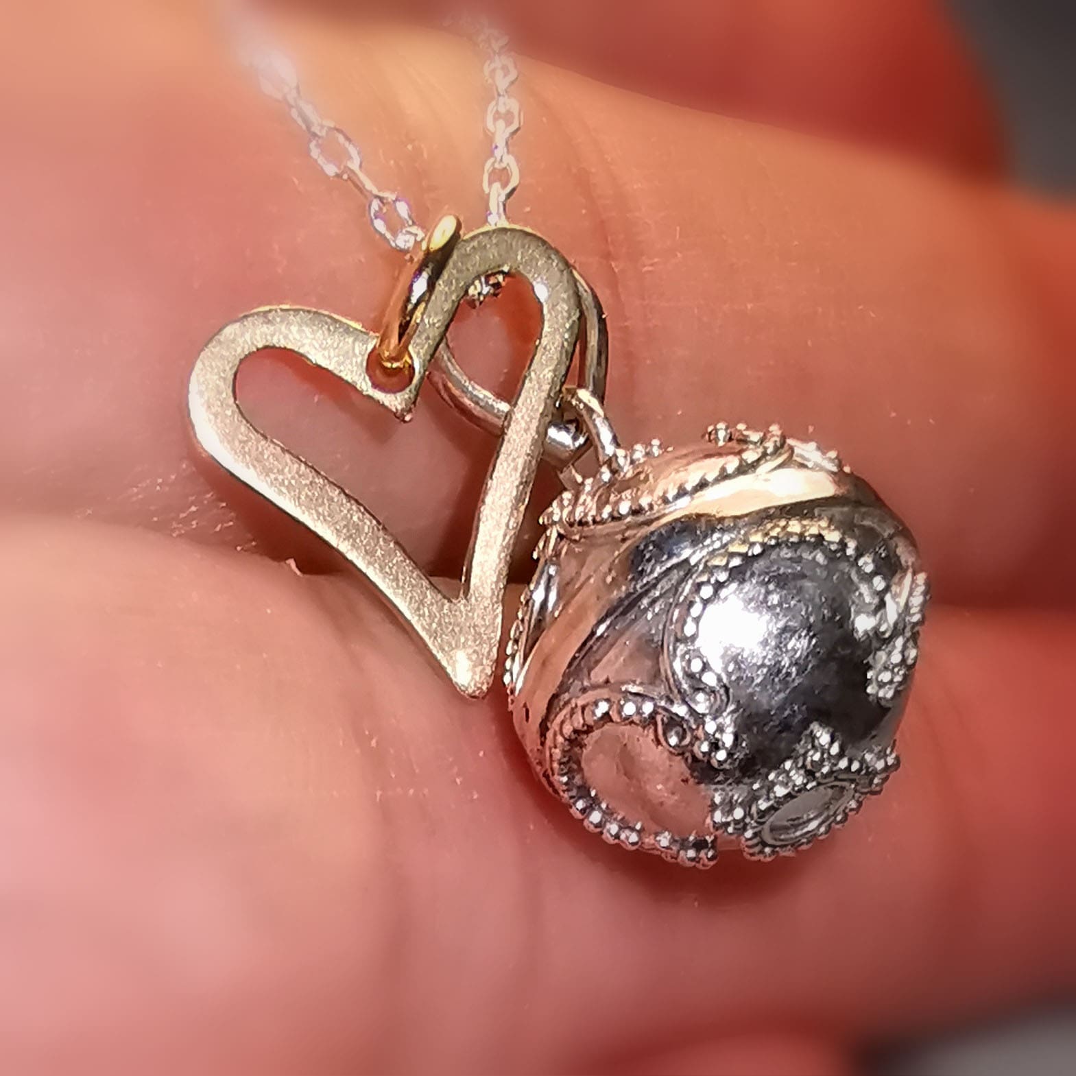 Engelsrufer Klangkugel Herz Karma Kette, Sterlingsilber Set 45 cm, geweiht - "in Liebe"