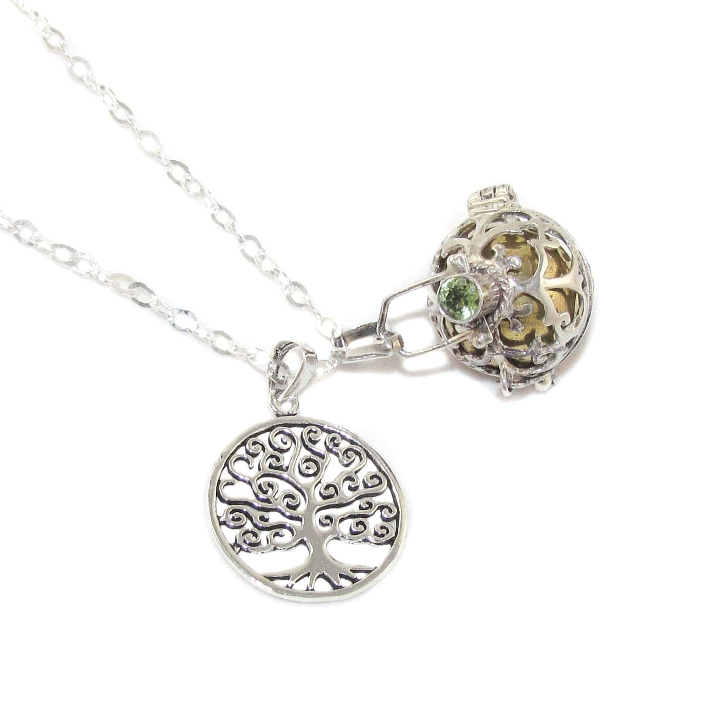 Engelsrufer Klangkugel Lebensbaum Olivin Edelstein Heilstein Karma Kette 50 cm, geweiht - Lebenskraft