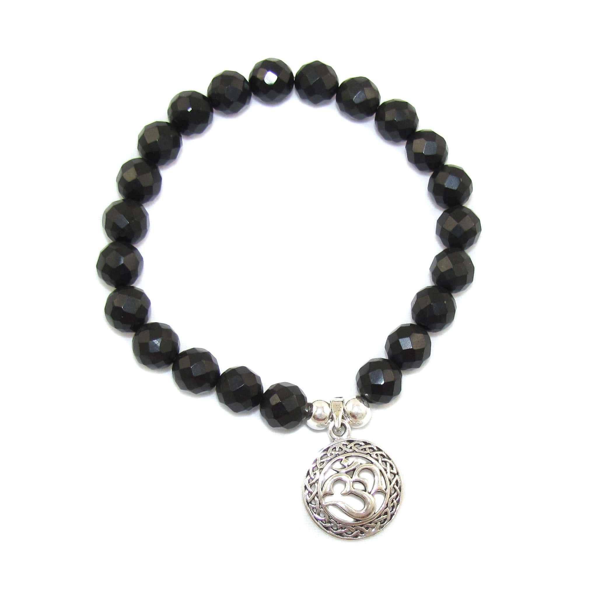 OM Karma Edelstein Chakra Armband, Gagat, versteinerte Kohle, sein Leben meistern