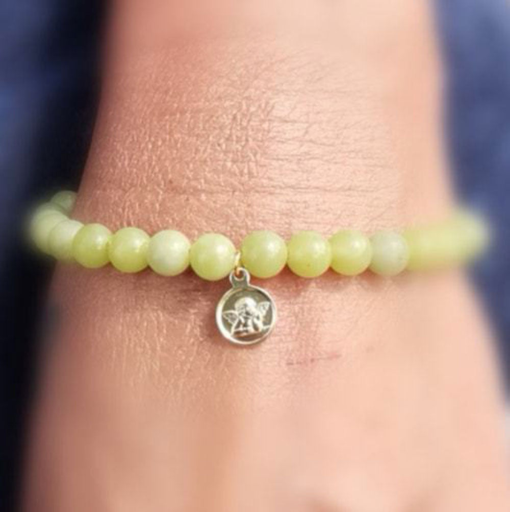 Jade Serpentin Schutzengel Karma Edelstein Heilstein Armband, liebevoll behütet