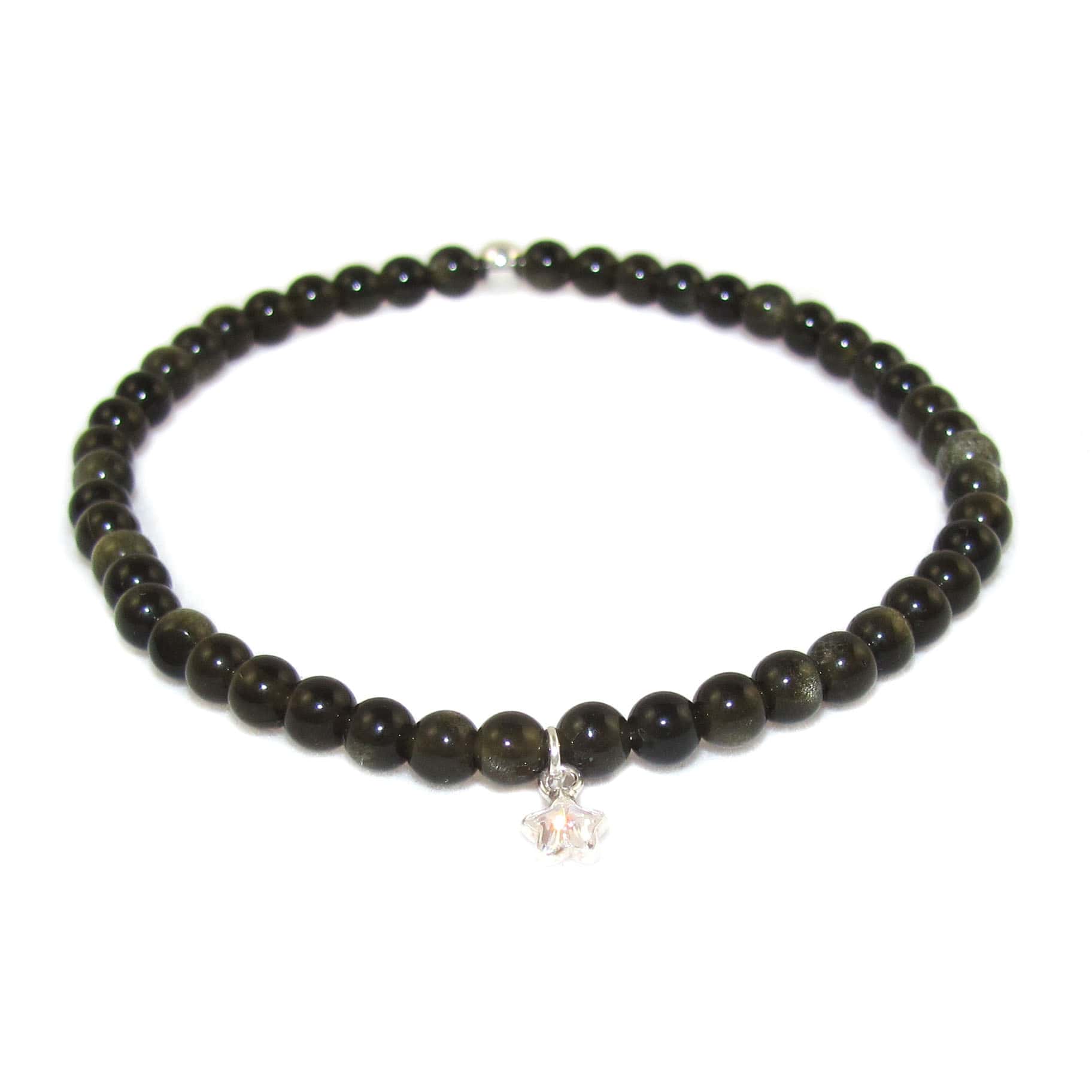 Gold Obsidian Zirkon Seestern Karma Armband, 3,5 mm feine Perlen, Licht und Wunder