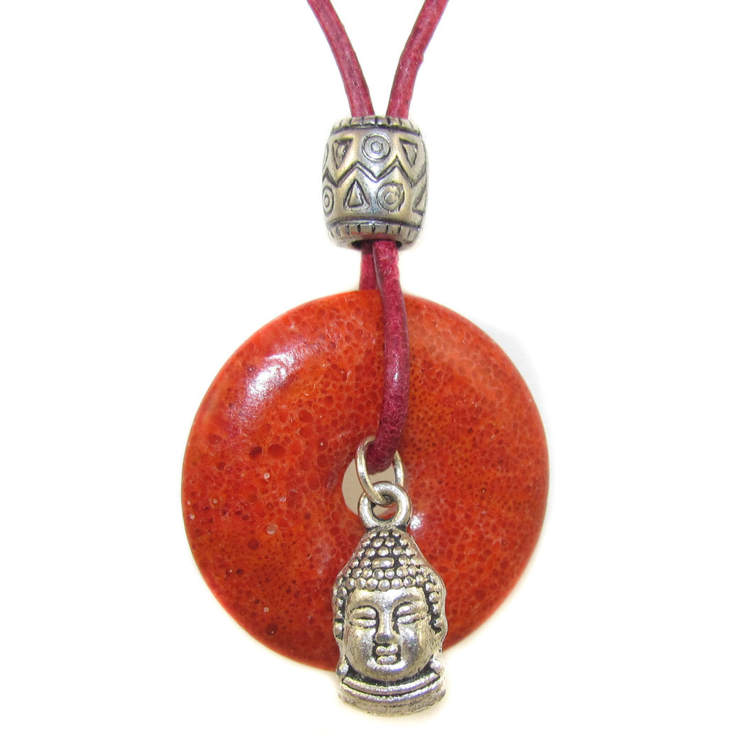 Buddha Koralle Donut Edelstein Karma Glücksbringer Kette - Harmonie und Freude