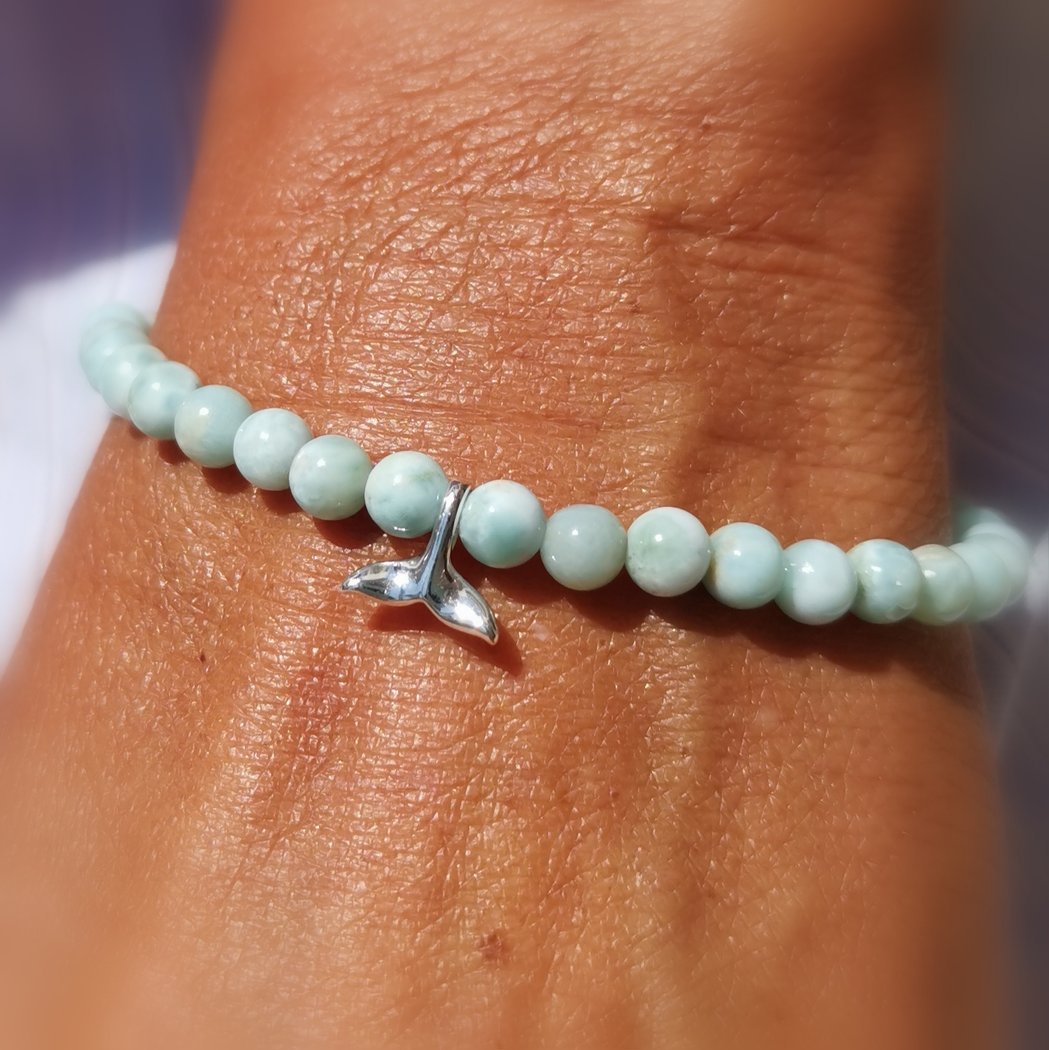 Larimar Edelstein Wal Flosse Karma Armband, 4,5 mm Heilsteine, Balance & Vertrauen