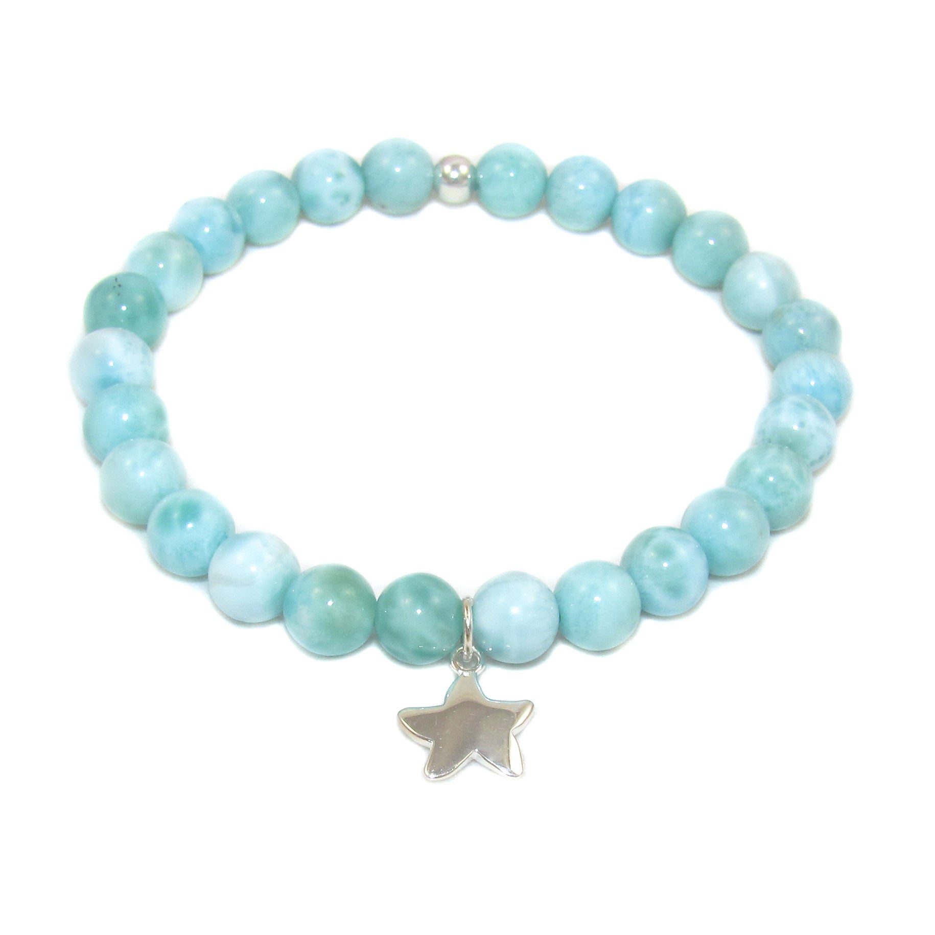 Larimar Edelstein Heilstein Seestern Karma Armband, Chakraschmuck, Wunder geniessen