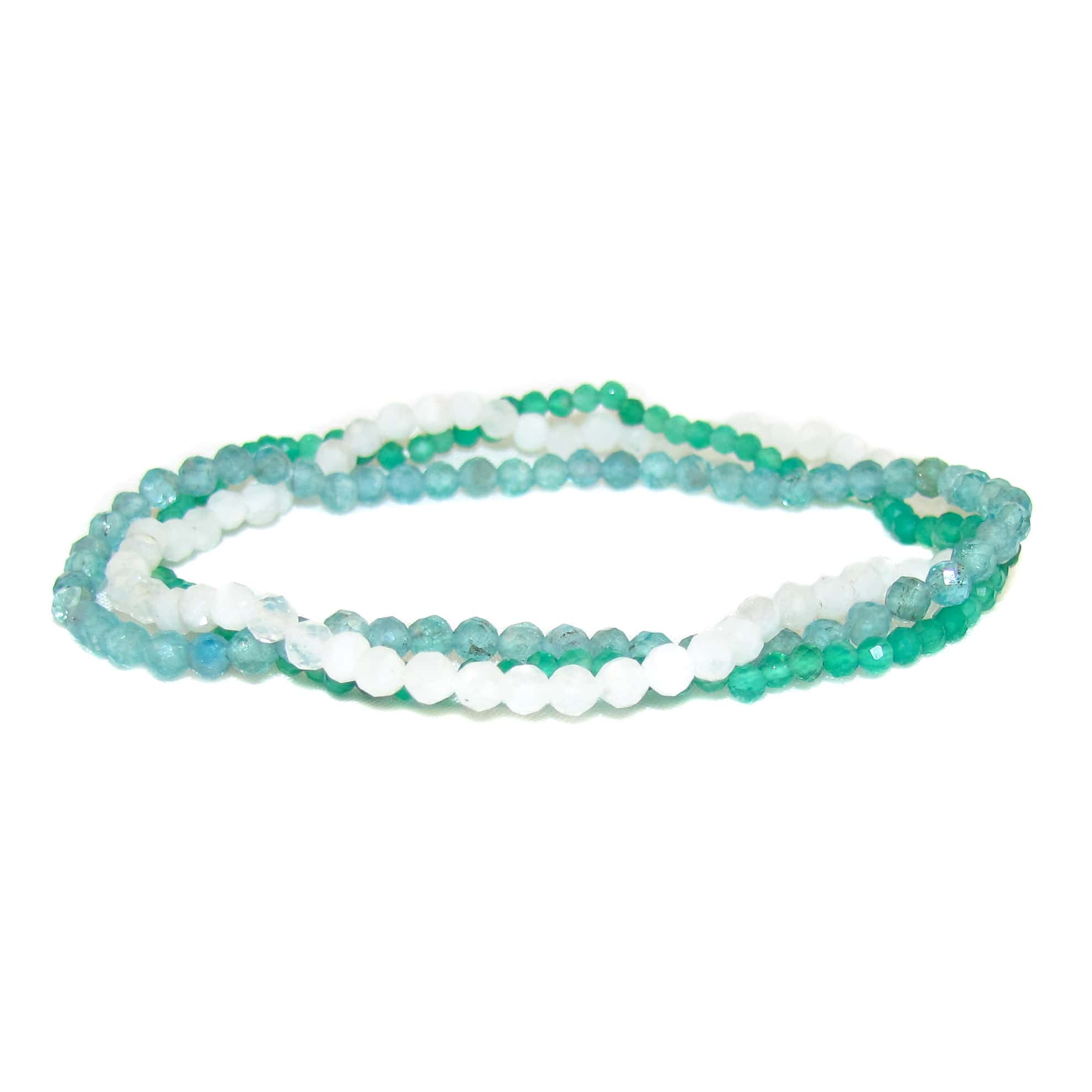 Mondstein Achat Apatit Karma Armbändchen 3er Set, 2 mm Heilsteine, Herzchakra Schmuck, Mut und Liebe