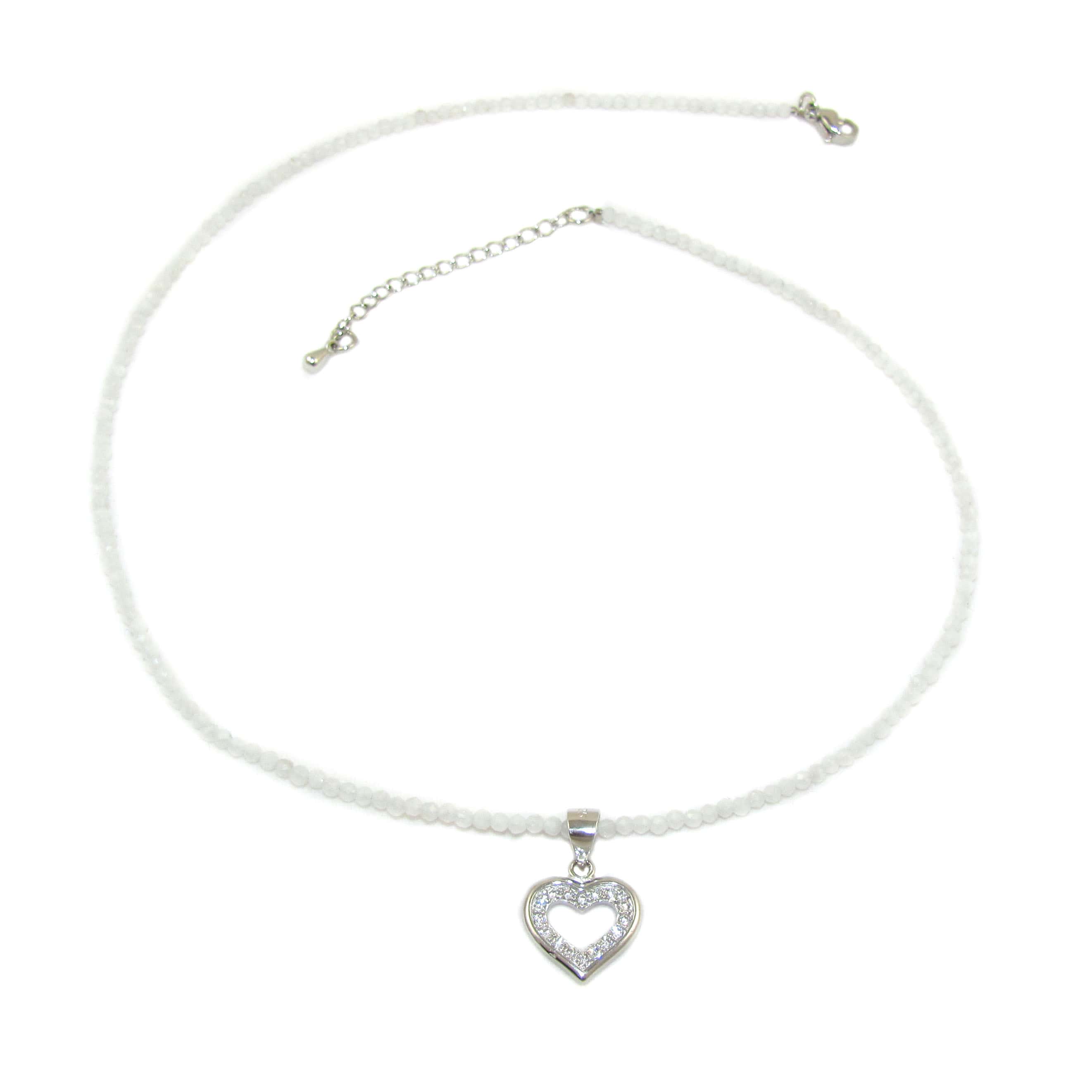 Regenbogen Mondstein Edelstein Heilstein Kette filigran 2 mm, geweiht - mit Herz