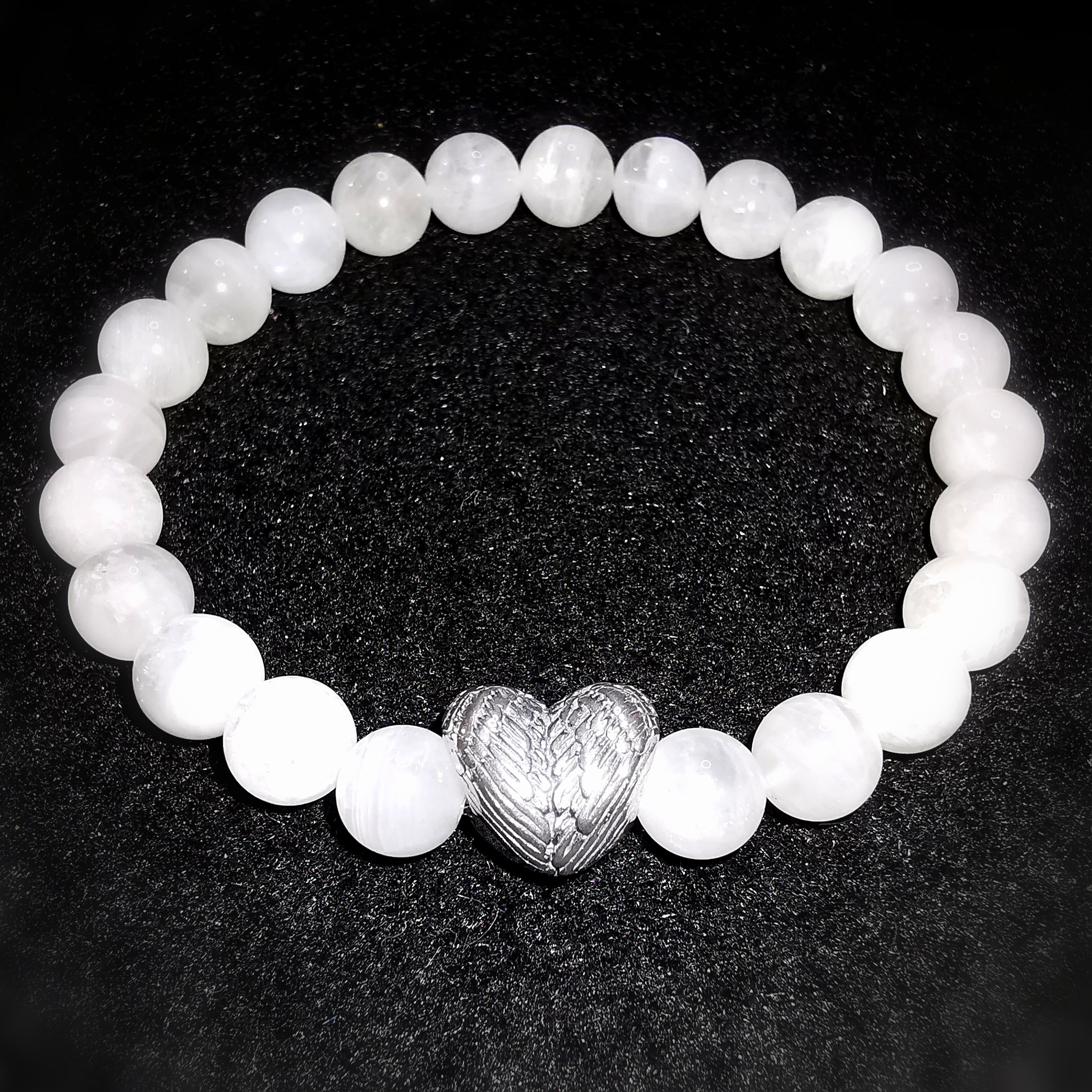 Regenbogen Mondstein Edelstein Engelsflügel Herz Karma Armband, AA Qualität, geweiht, Liebe und Genuss