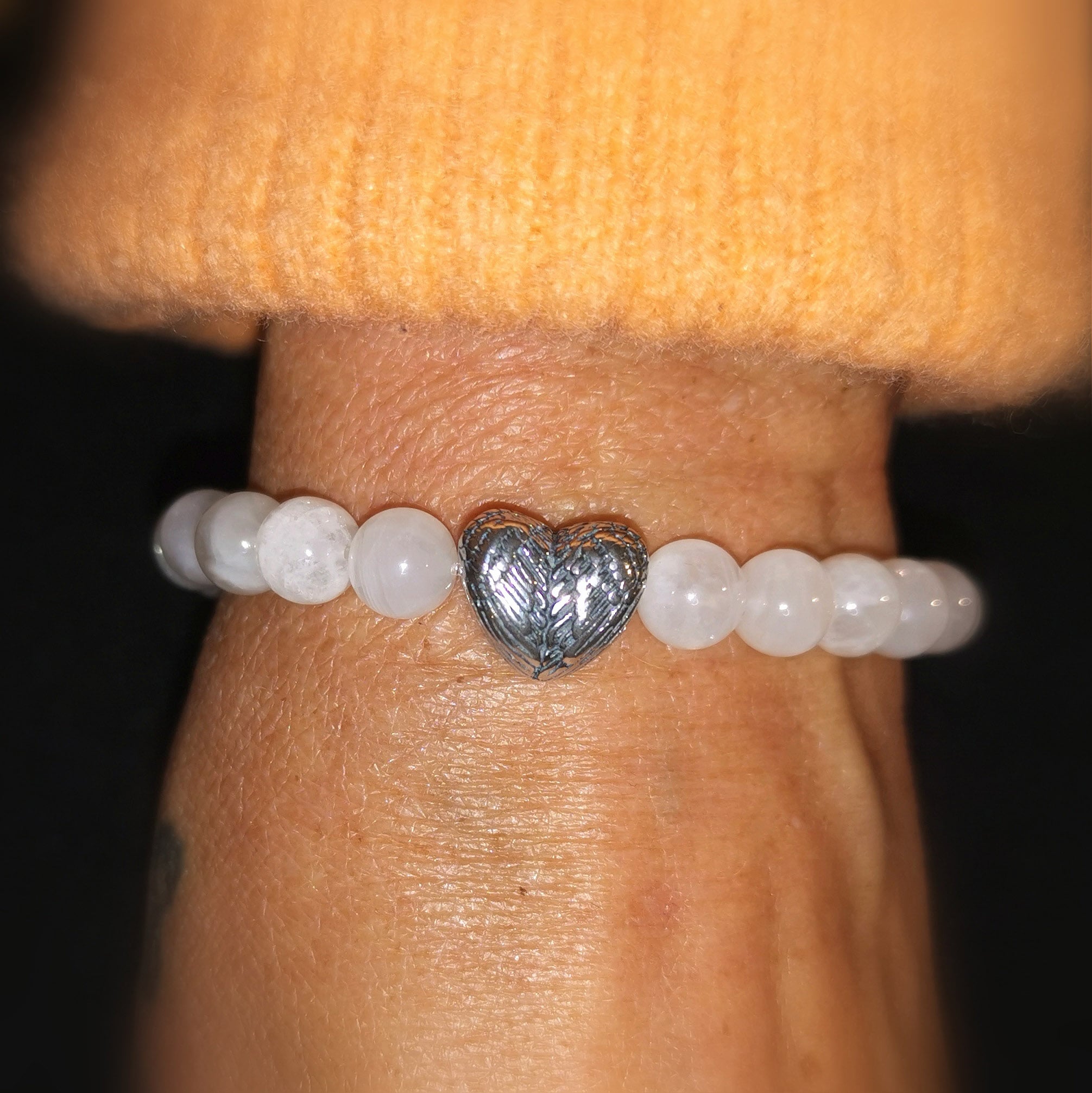 Regenbogen Mondstein Edelstein Engelsflügel Herz Karma Armband, AA Qualität, geweiht, Liebe und Genuss