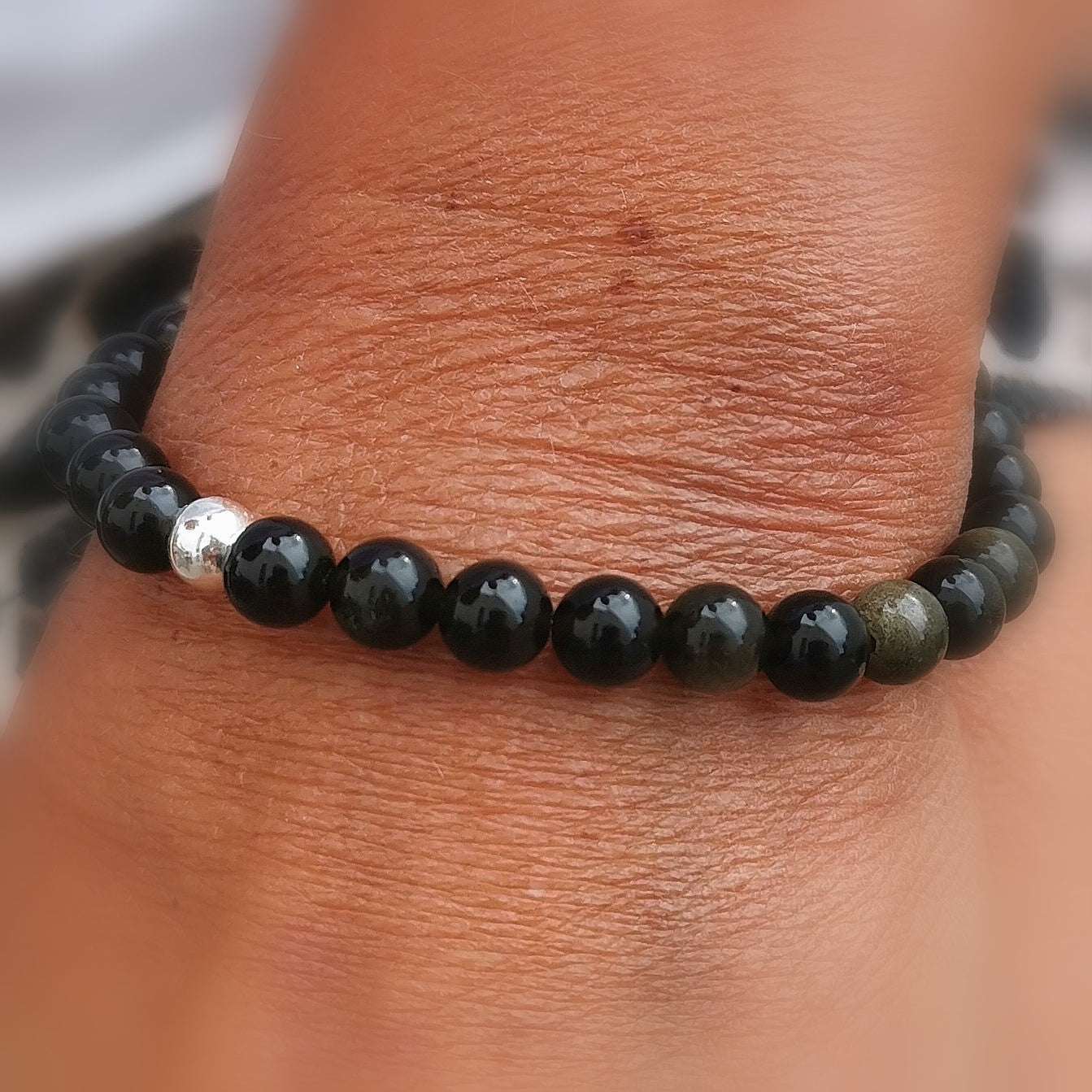 Obsidian Karma Edelstein Armband, unisex, Lebensenergie & Schutz