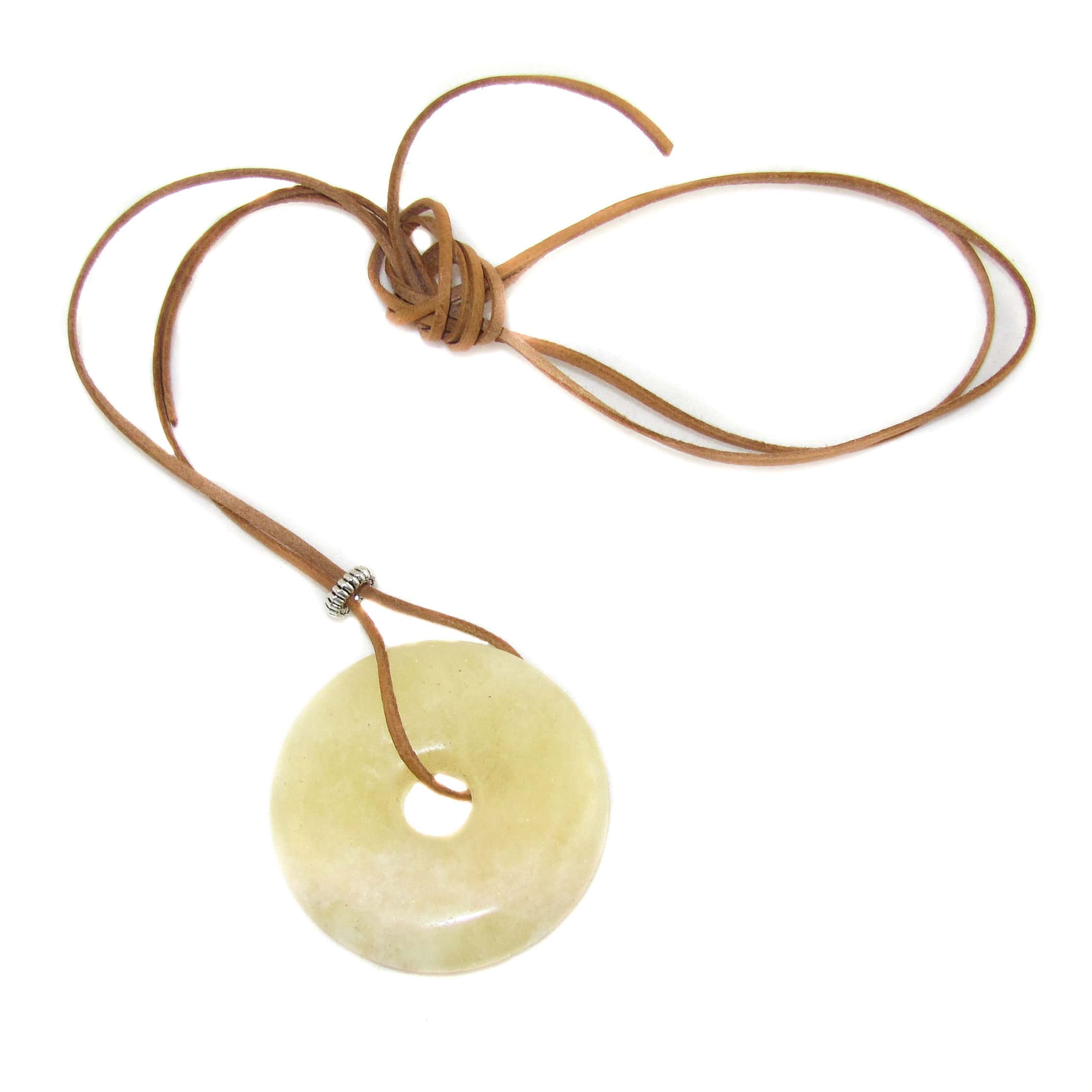 Orangencalcit Donut Leder Kette, Edelstein Heilstein Chakra Wellness Schmuck - auf der Sonnenseite