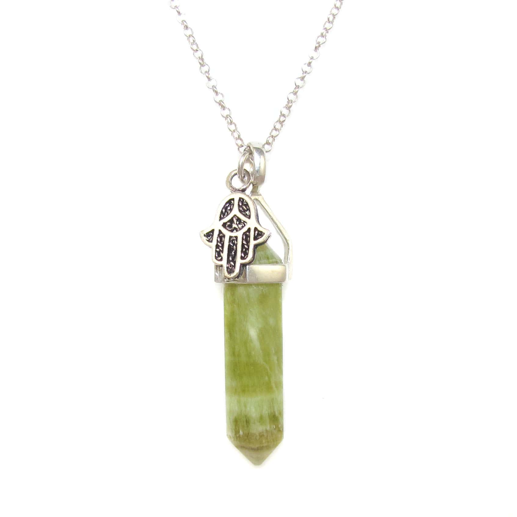 Onyx Edelstein Fatimas Hand Spitze Stab Sterlingsilber Kette, grün - "ich bin im Schutz"
