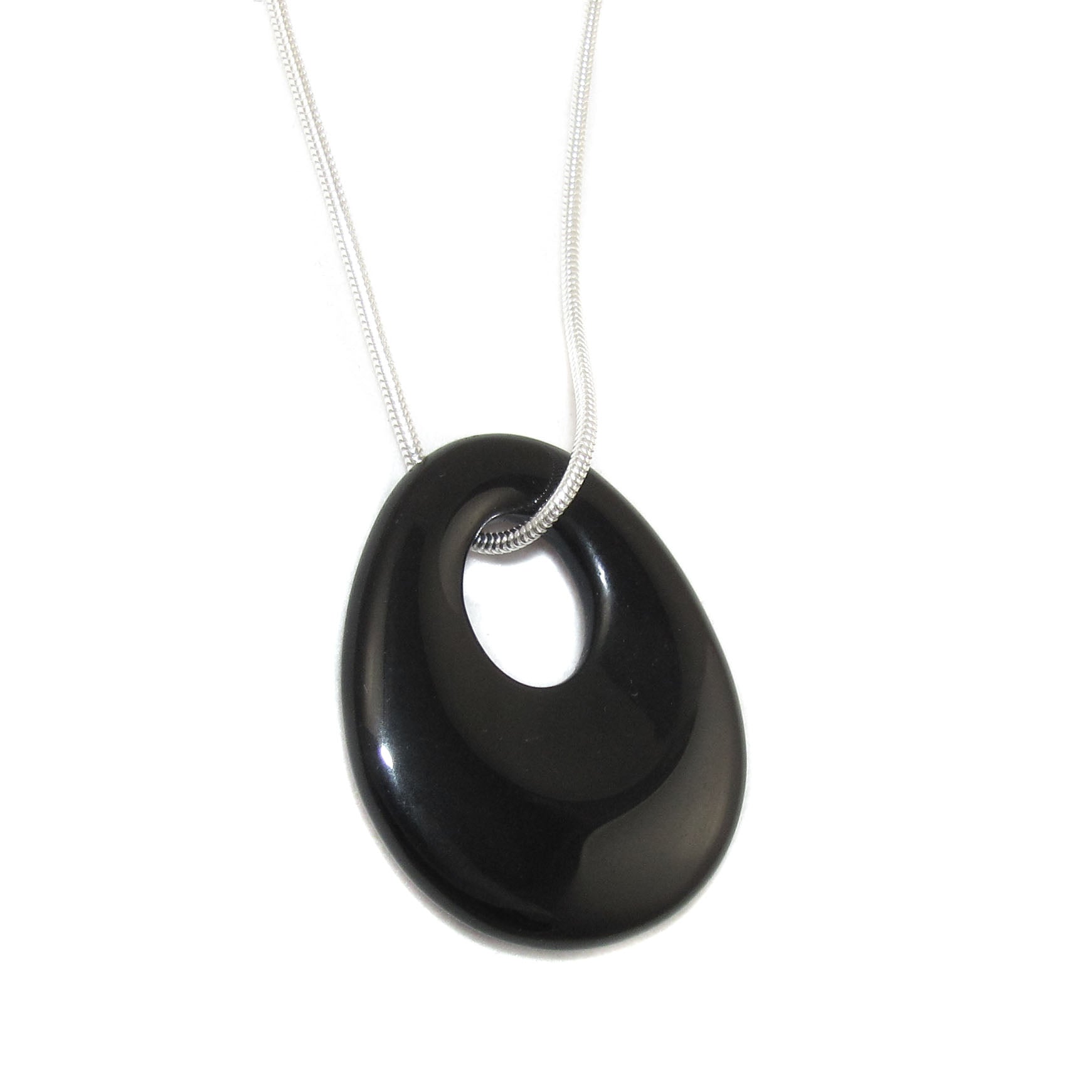 Onyx Edelstein Heilstein Anhänger Karma Kette Sterlingsilber 50 cm, schwarz - "ich bin im Schutz"