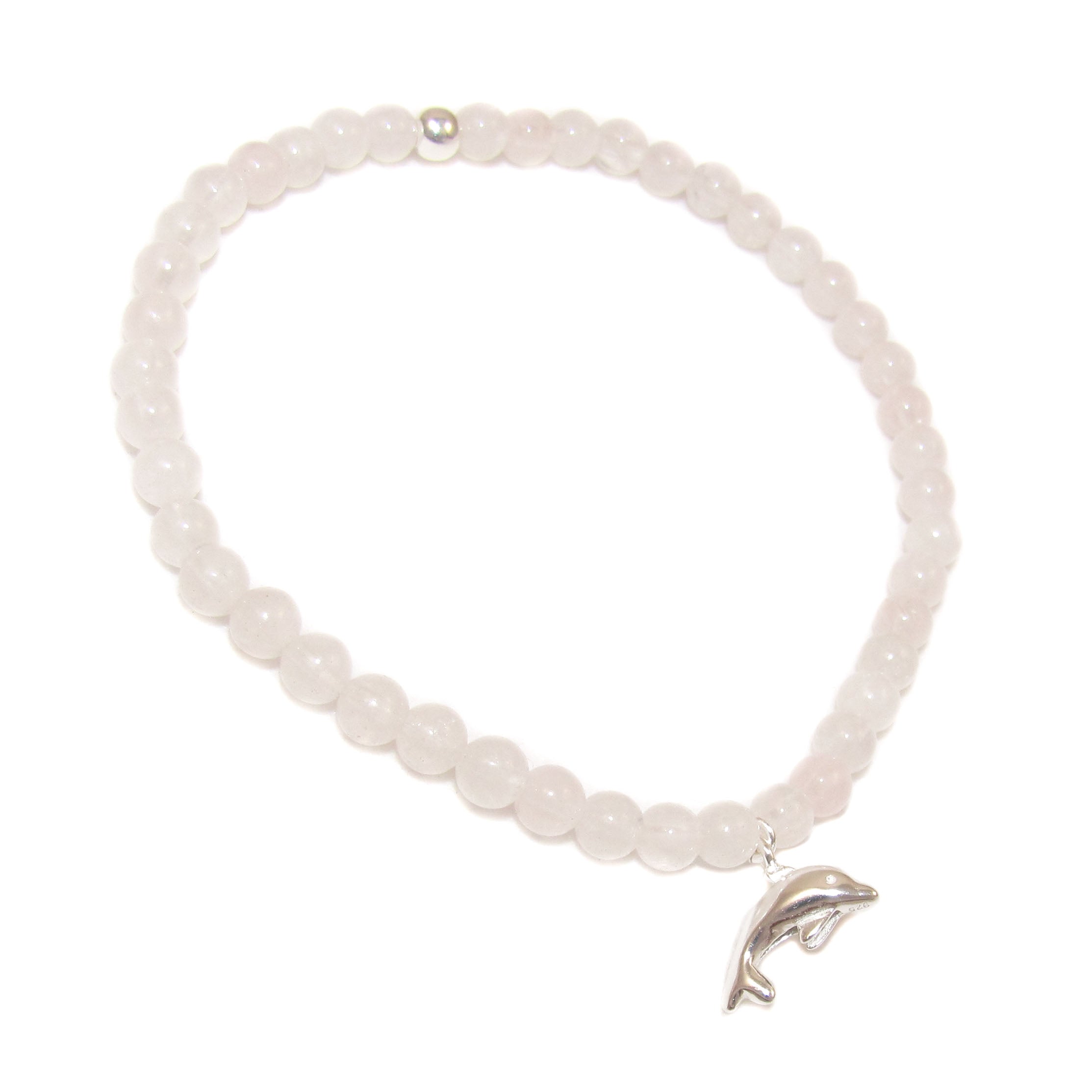Rosenquarz Edelstein Delfin Karma Armband, sehr heller Heilstein, 4 mm, das Leben lieben