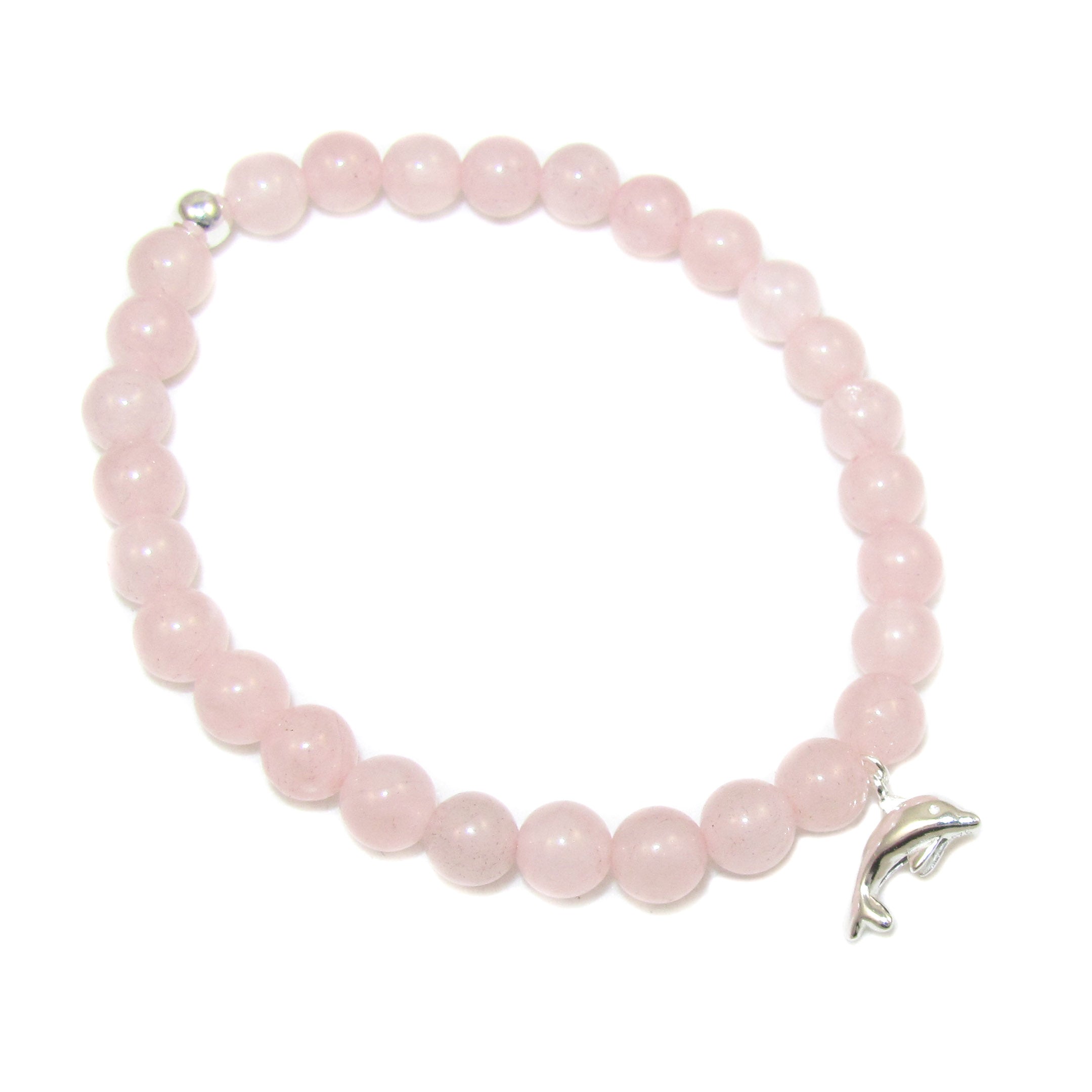 Rosenquarz Edelstein Delfin Karma Armband, rosa Heilstein, 6 mm, Lebe & Liebe
