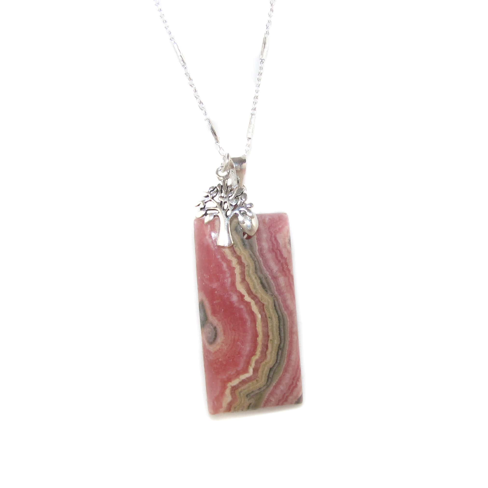 Rhodochrosit Edelstein Heilstein Lebensbaum Karma Kette 45 cm, geweiht - Freiheit, neue Kraft