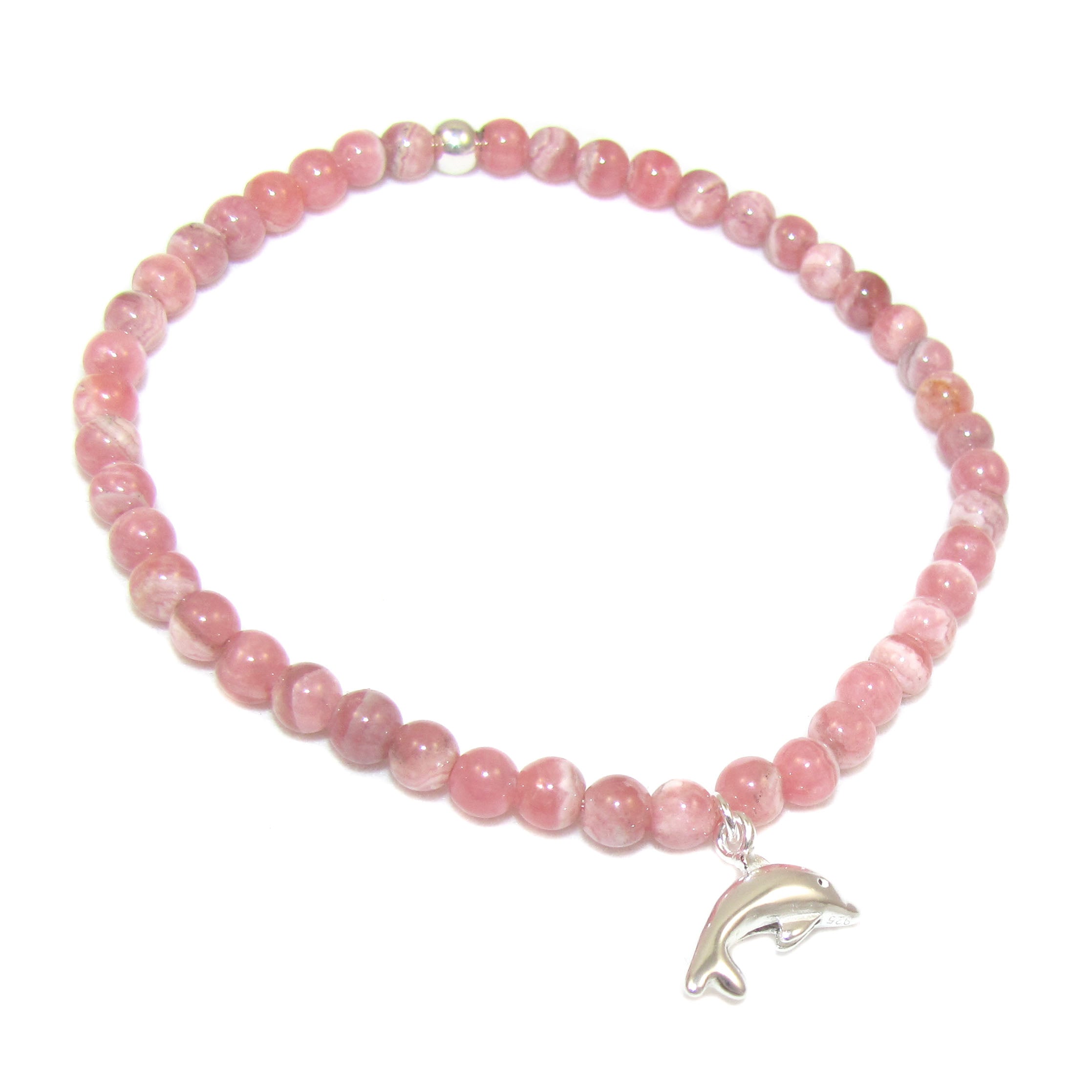 Rhodochrosit Edelstein Delfin Karma Armband, 4 mm Herz Chakra Heilsteine, spielend leicht