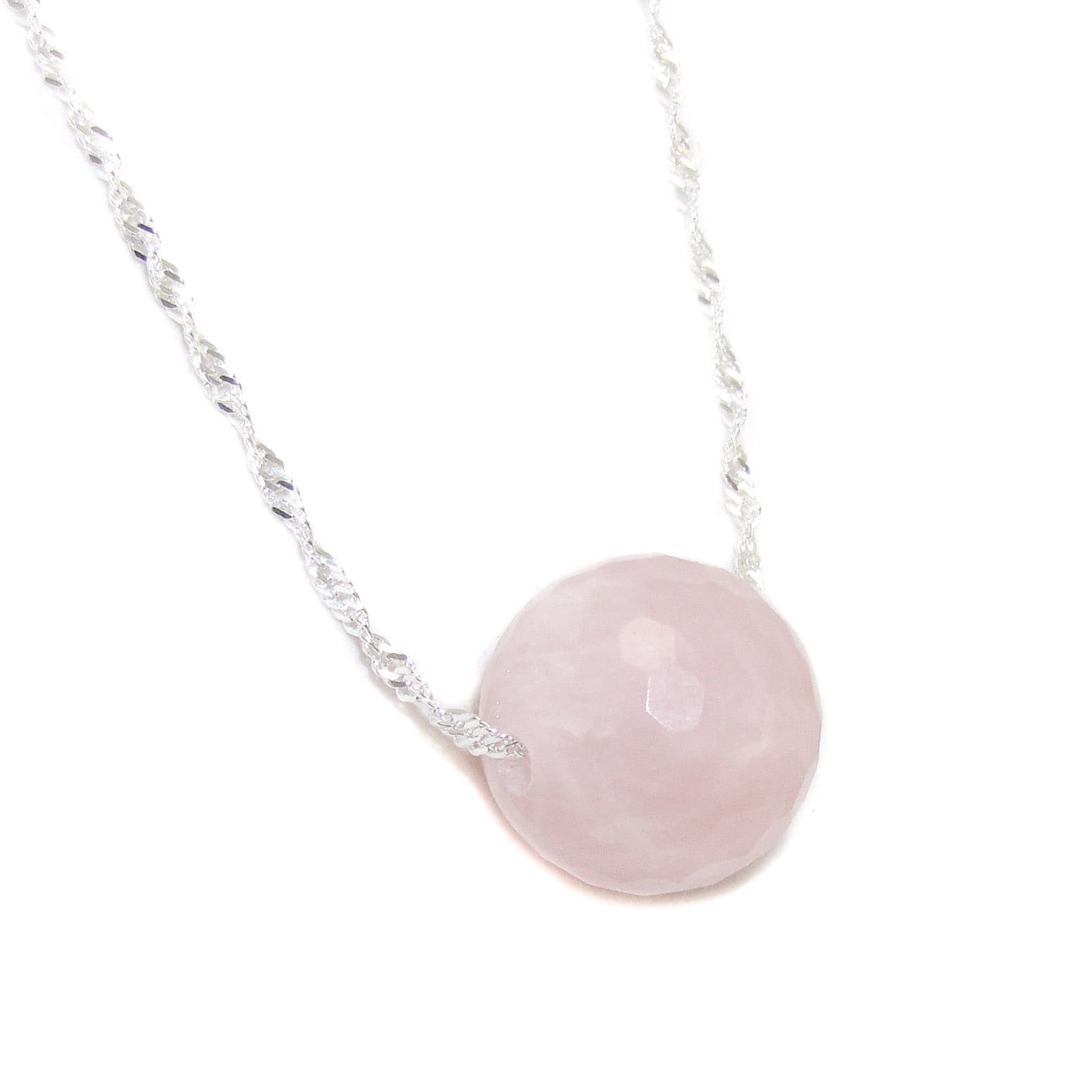 Rosenquarz Edelstein Heilstein Karma Kette Sterlingsilber 60 cm rosa, geweiht - Liebe
