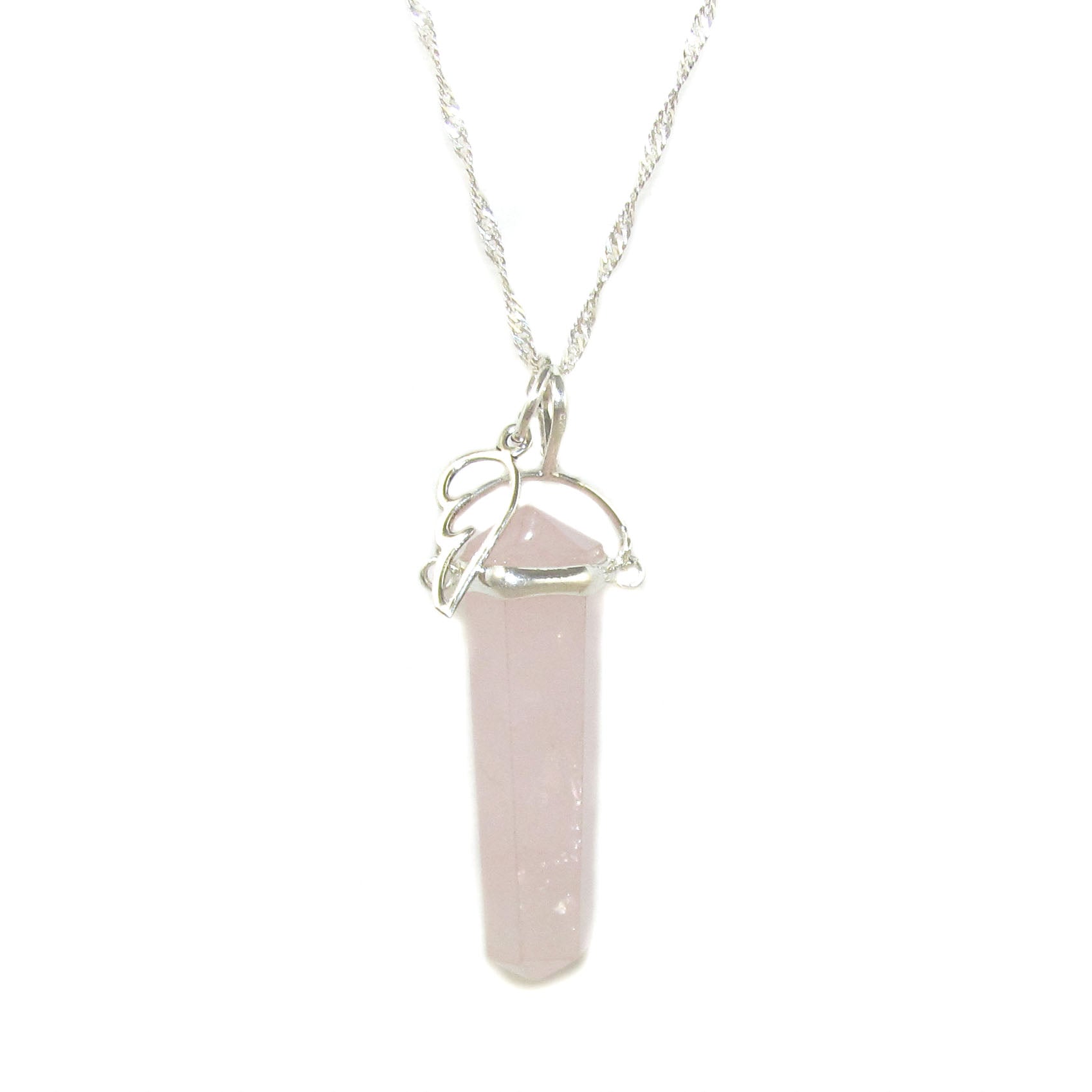 Rosenquarz Engelsflügel Edelstein Heilstein Karma Kette 50 cm, geweiht - Selbstbewusstsein und Liebe