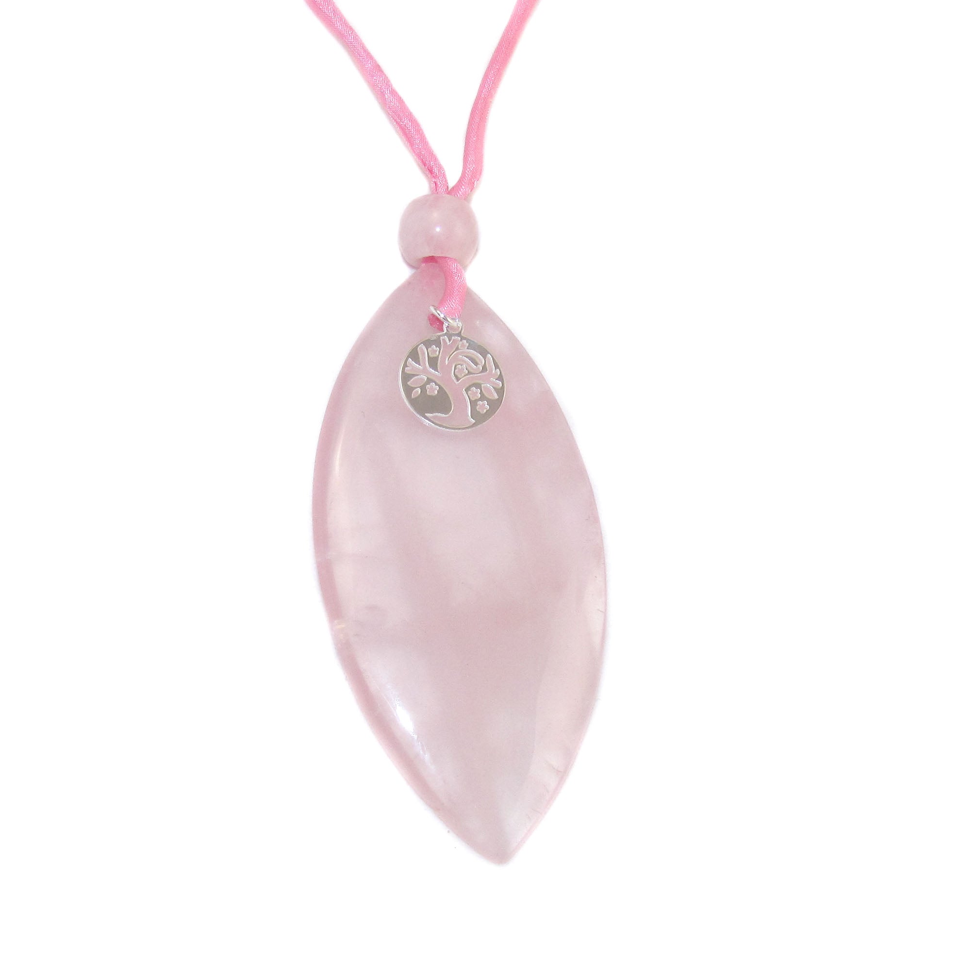Lebensbaum Karma Kette mit Rosenquarz Edelstein Elipse - lebe - liebe - lache