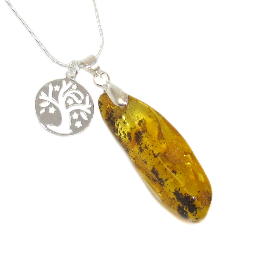 Lebensbaum Bernstein Karma Kette 50 cm, Heilstein Sterlingsilber Schmuck, sonniger Lebensweg