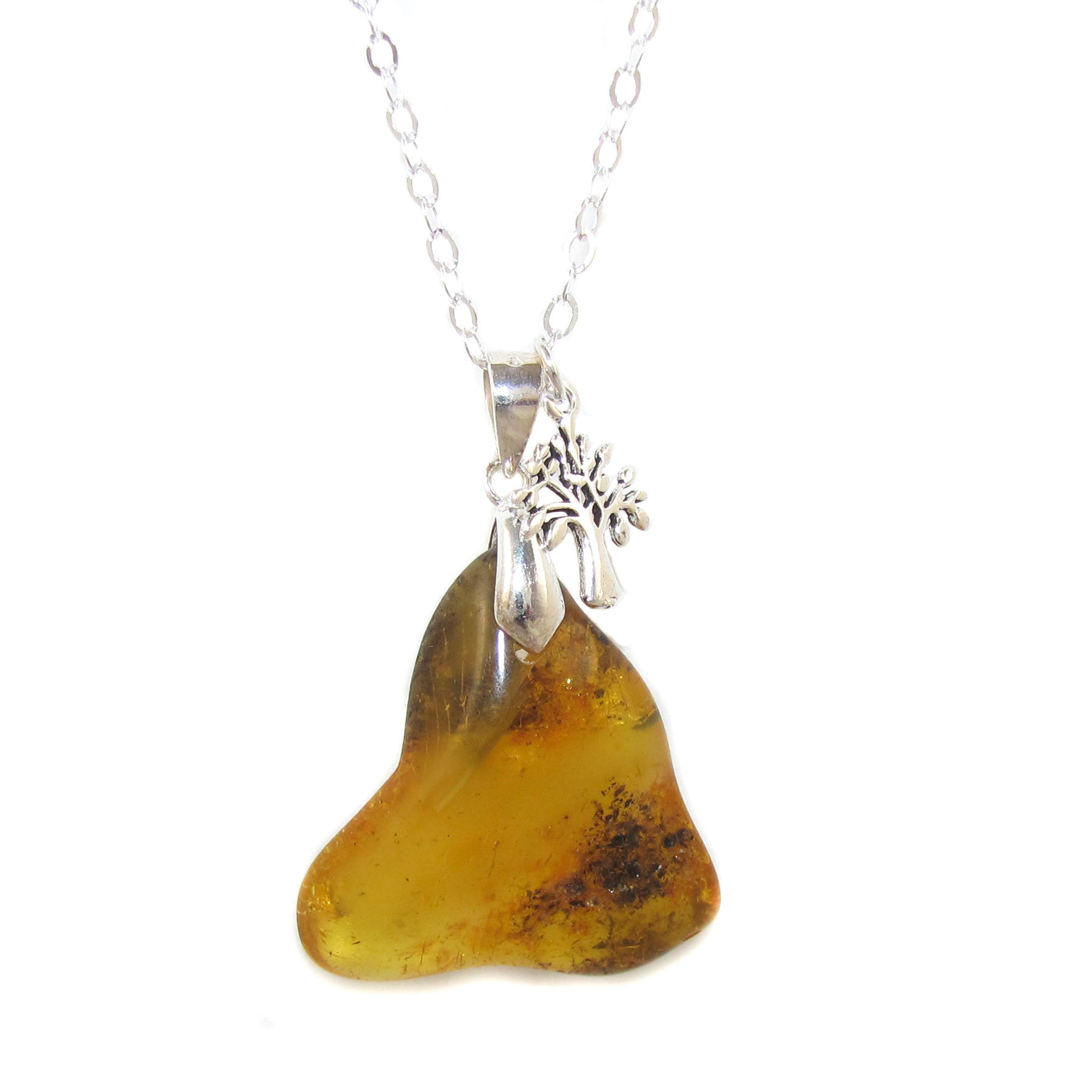 Bernstein Lebensbaum Karma Kette 50 cm, Heilstein Schmuck, Sonnenseite des Lebens