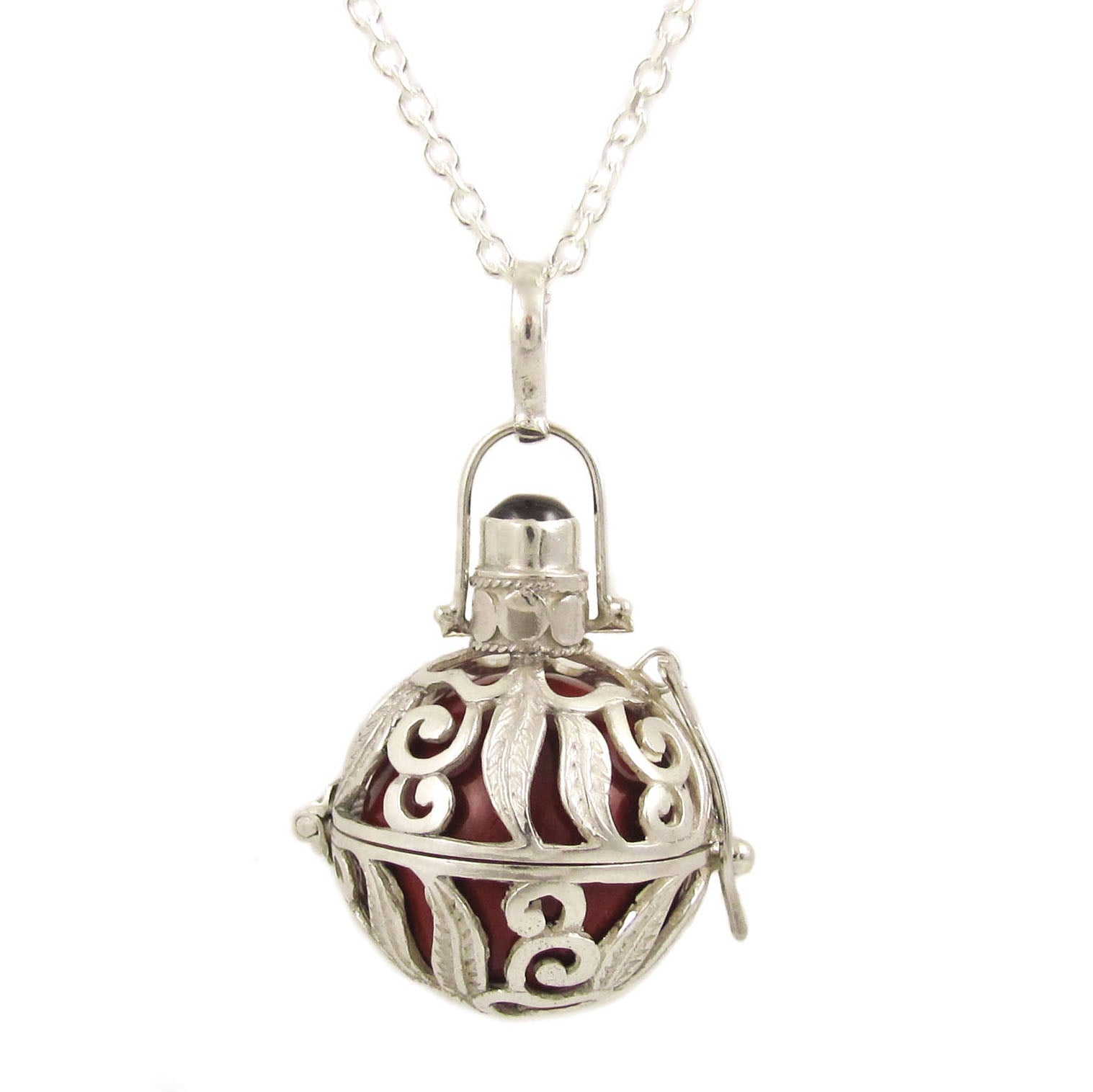 edle Engelsrufer Klangkugel Sterlingsilber Kette, Set 80 cm, rot - Liebe und Kraft