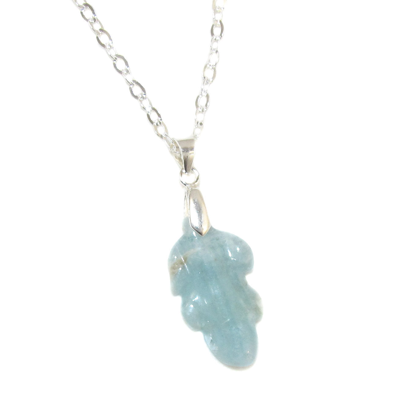 Aquamarin Blatt Edelstein Karma Sterlingsilber Kette - Schönheit des Lebens