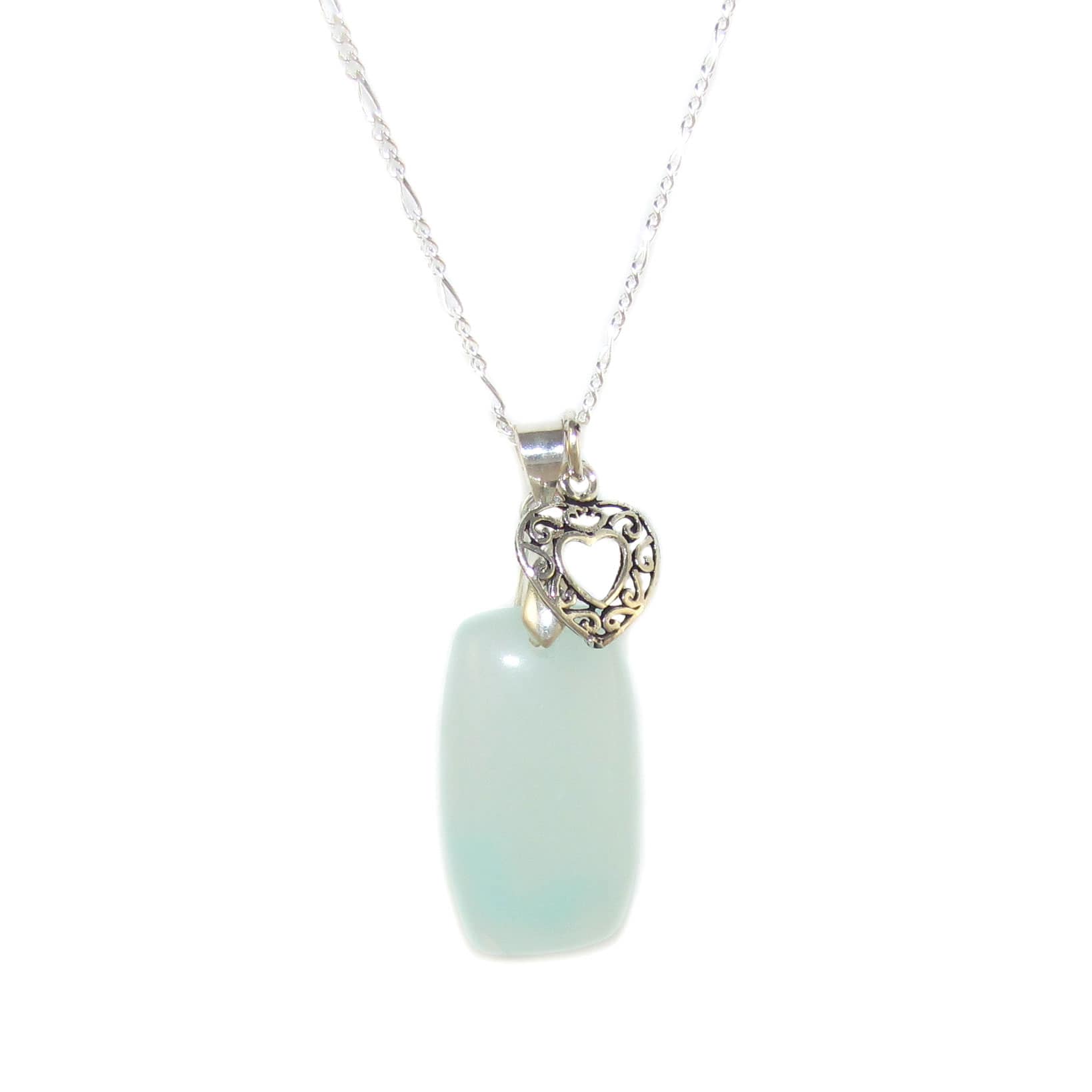 Aqua Aura Edelstein Heilstein Herz Karma Kette Sterlingsilber 45 cm, Rarität, geweiht- Karmaerlösung