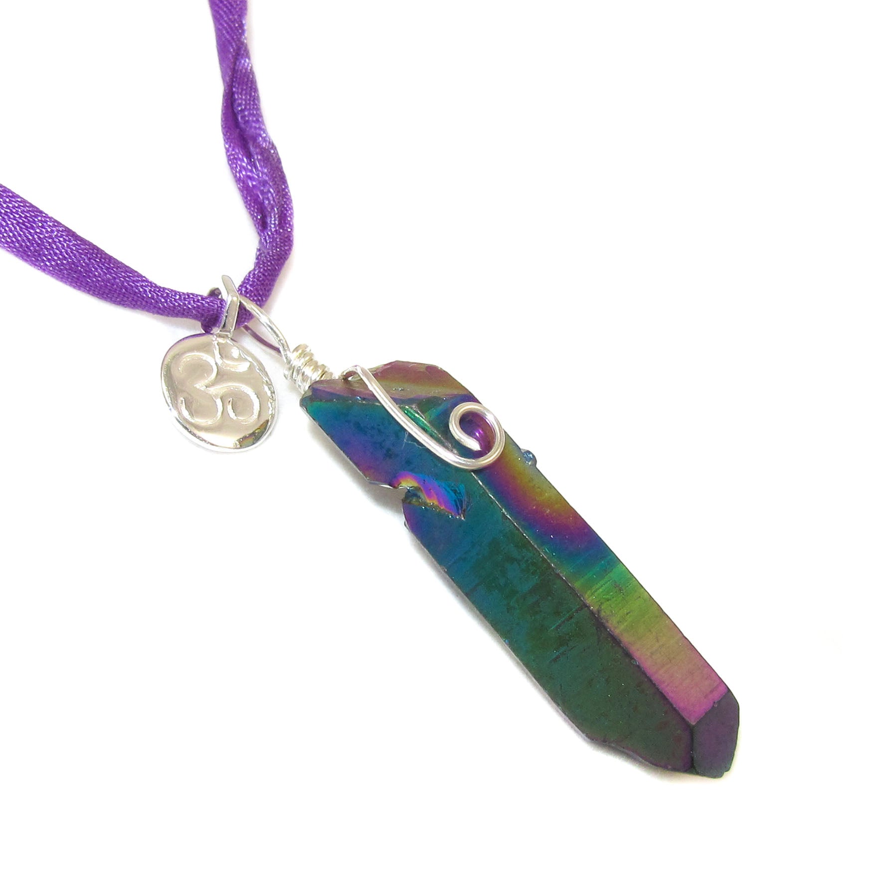 Aqua Aura OM Regenbogen Edelstein Karma Kette an Seide - Intuition und Inspiration