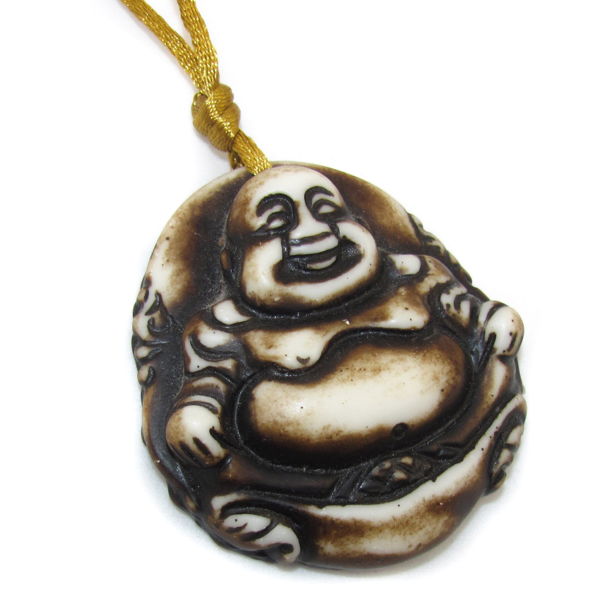 Buddha Anhänger Glückbringer Kette gebranntes Horn - Glück