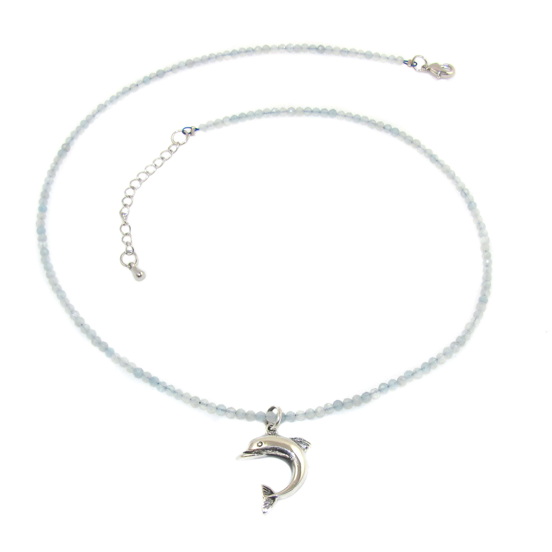 Delfin Krafttier Aquamarin Edelstein Kette, Engel des Meeres, Seelentier - Freiheit
