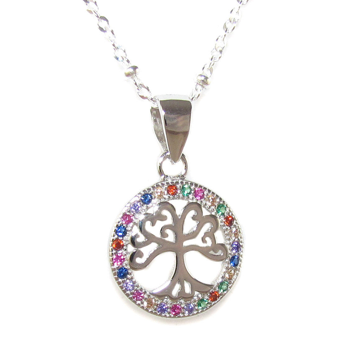 Lebensbaum Talisman Glücksbringer Kette mit bunten Zirkonen