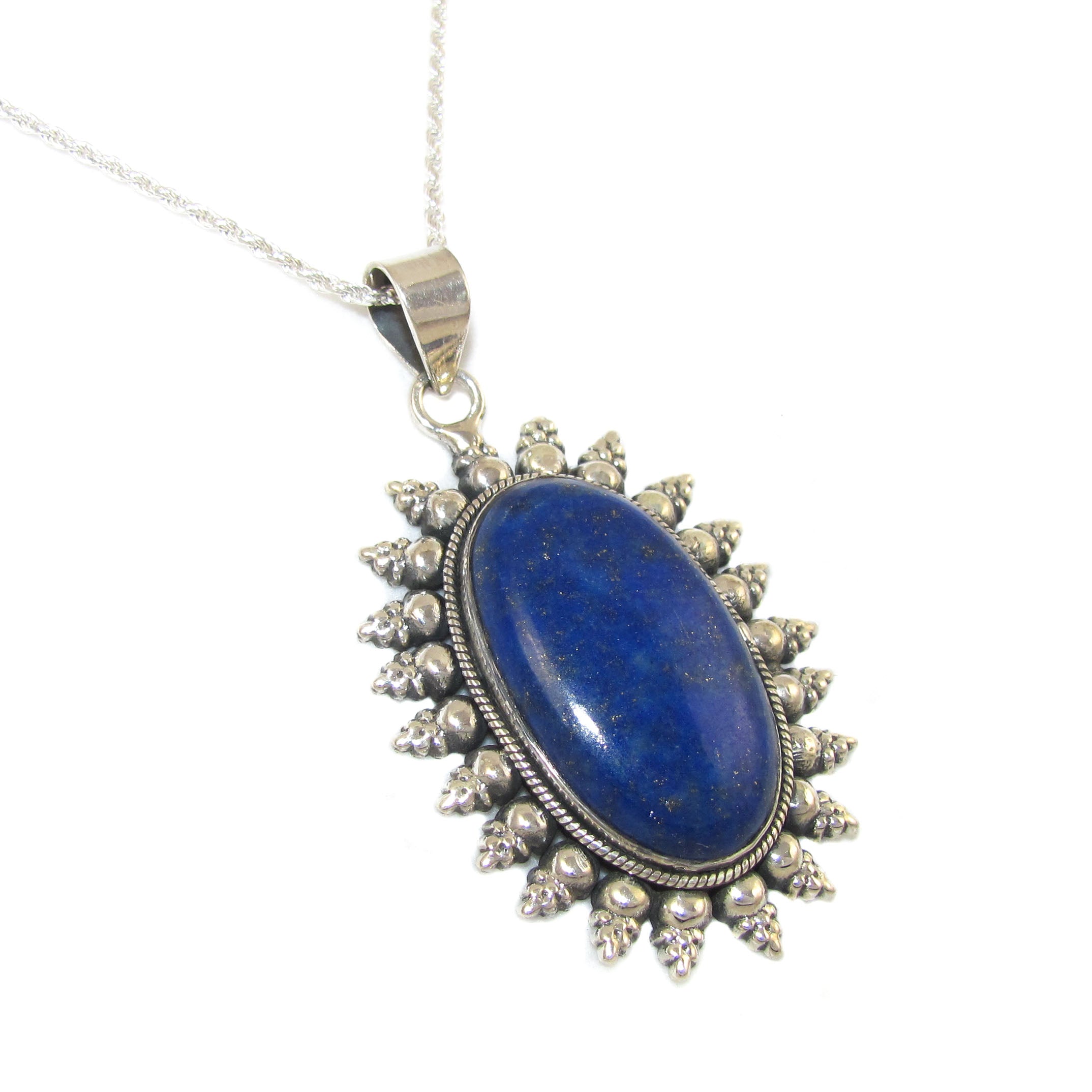 lange Lapislazuli Edelstein Heilstein Sterlingsilber Kette 70 cm - Selbstvertrauen