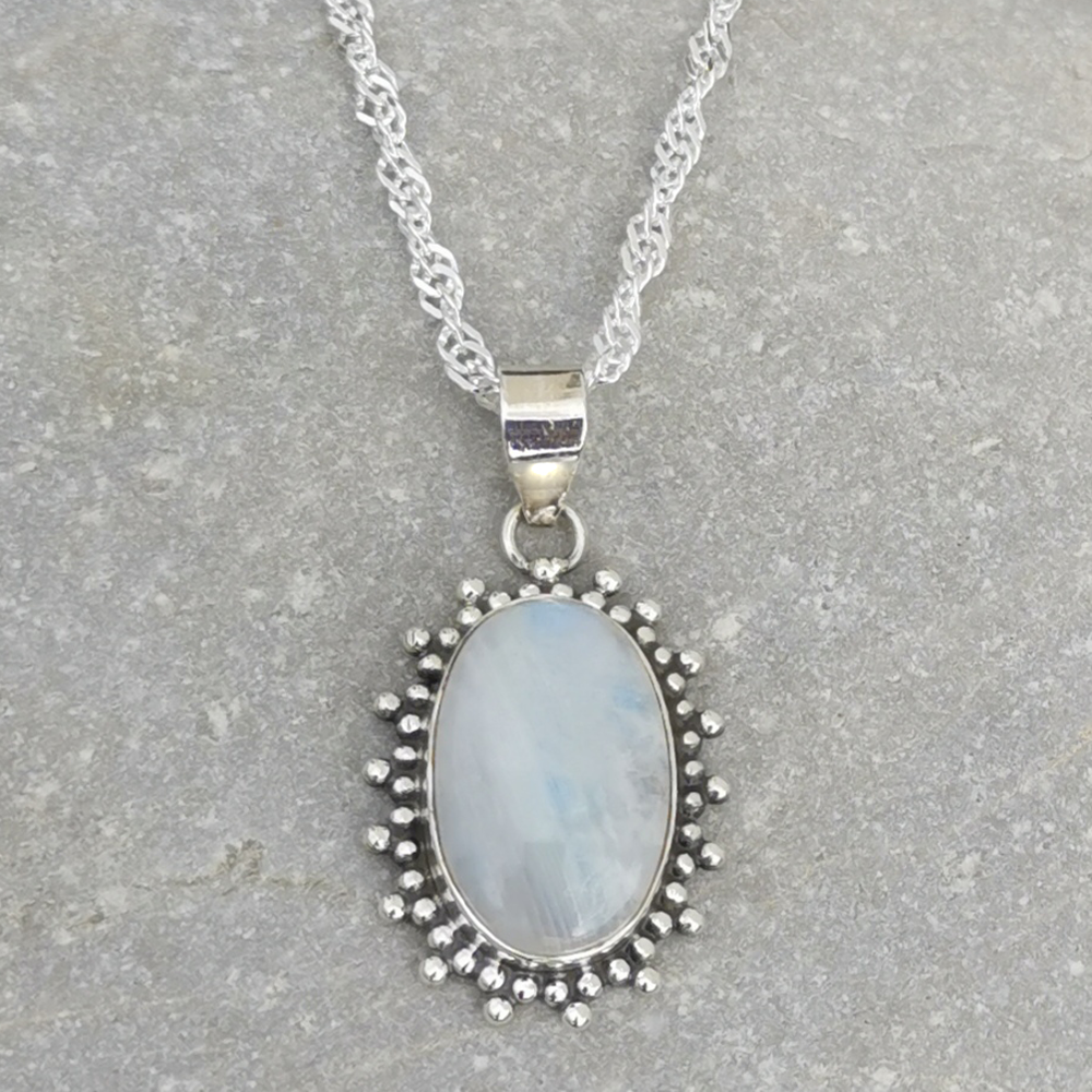 Regenbogen Mondstein Edelstein Heilstein Anhänger Kette 45 cm - Harmonie und Ausgeglichenheit