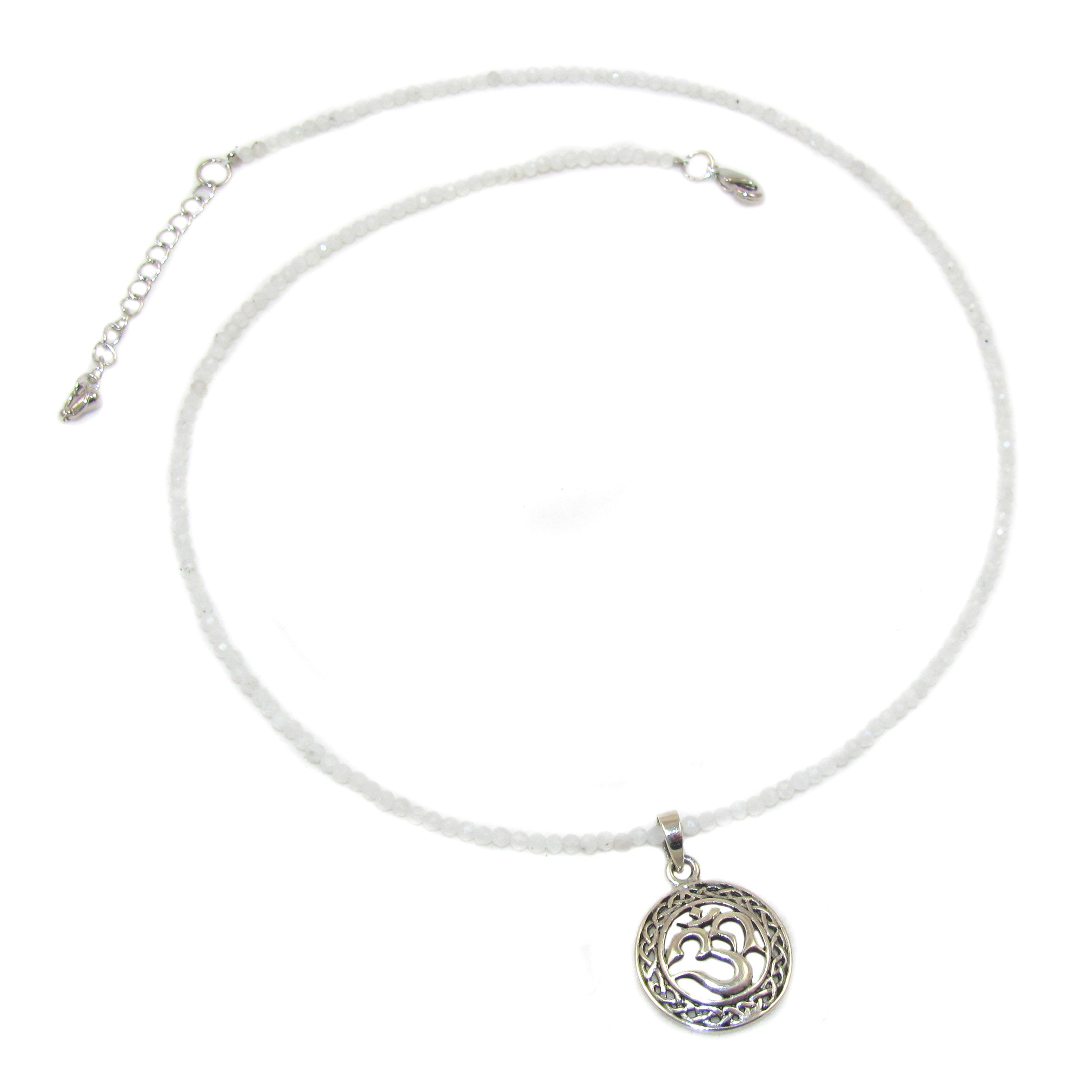 OM Symbol Talisman Mondstein Edelstein Kette, Chakra Schmuck - innerer Frieden